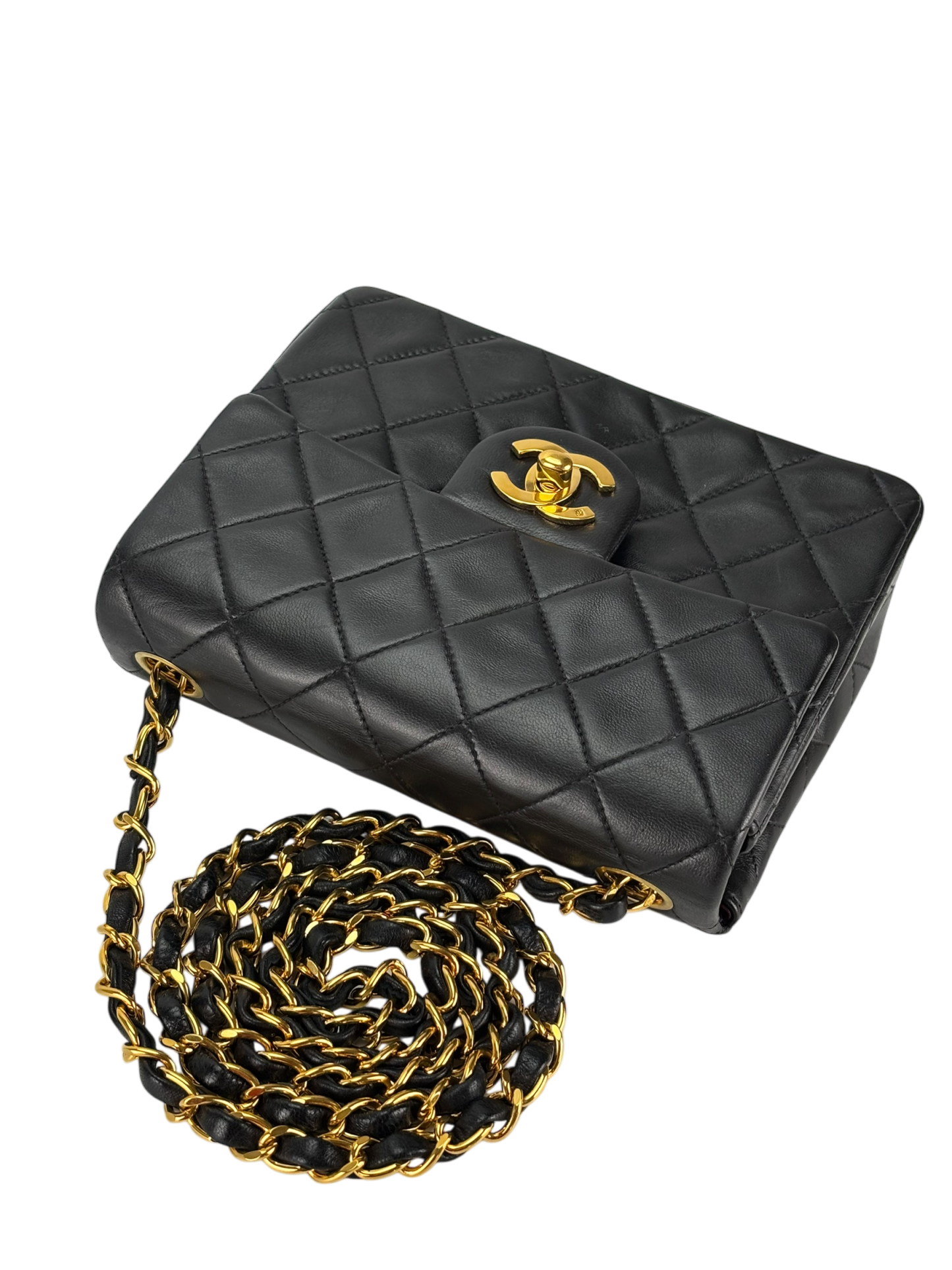 CHANEL - Black Lambskin Square 17 Shoulder Bag Gold Hardware