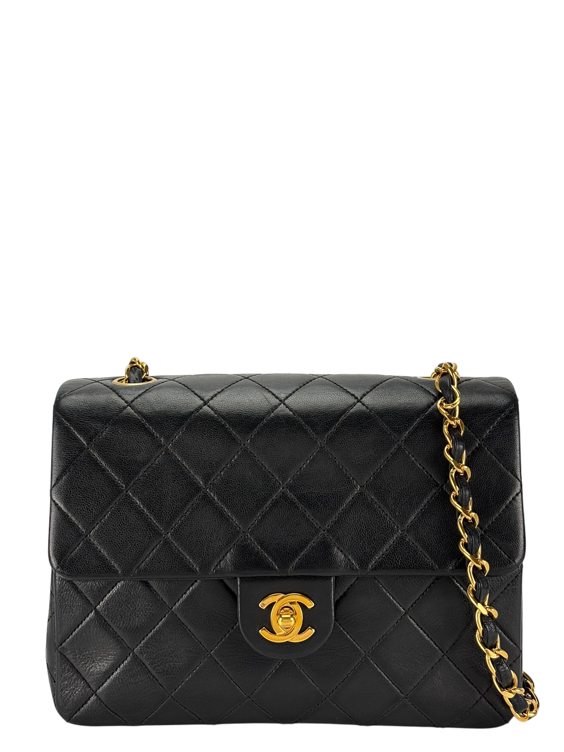 CHANEL - Mini Matlasse 20 Lambskin Single Flap Single Chain Bag Navy Gold Hardware
