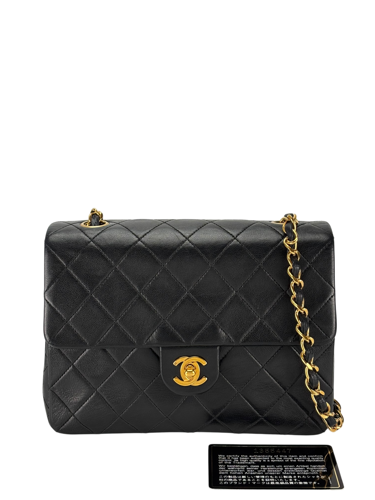 CHANEL - Mini Matlasse 20 Lambskin Single Flap Single Chain Bag Navy Gold Hardware
