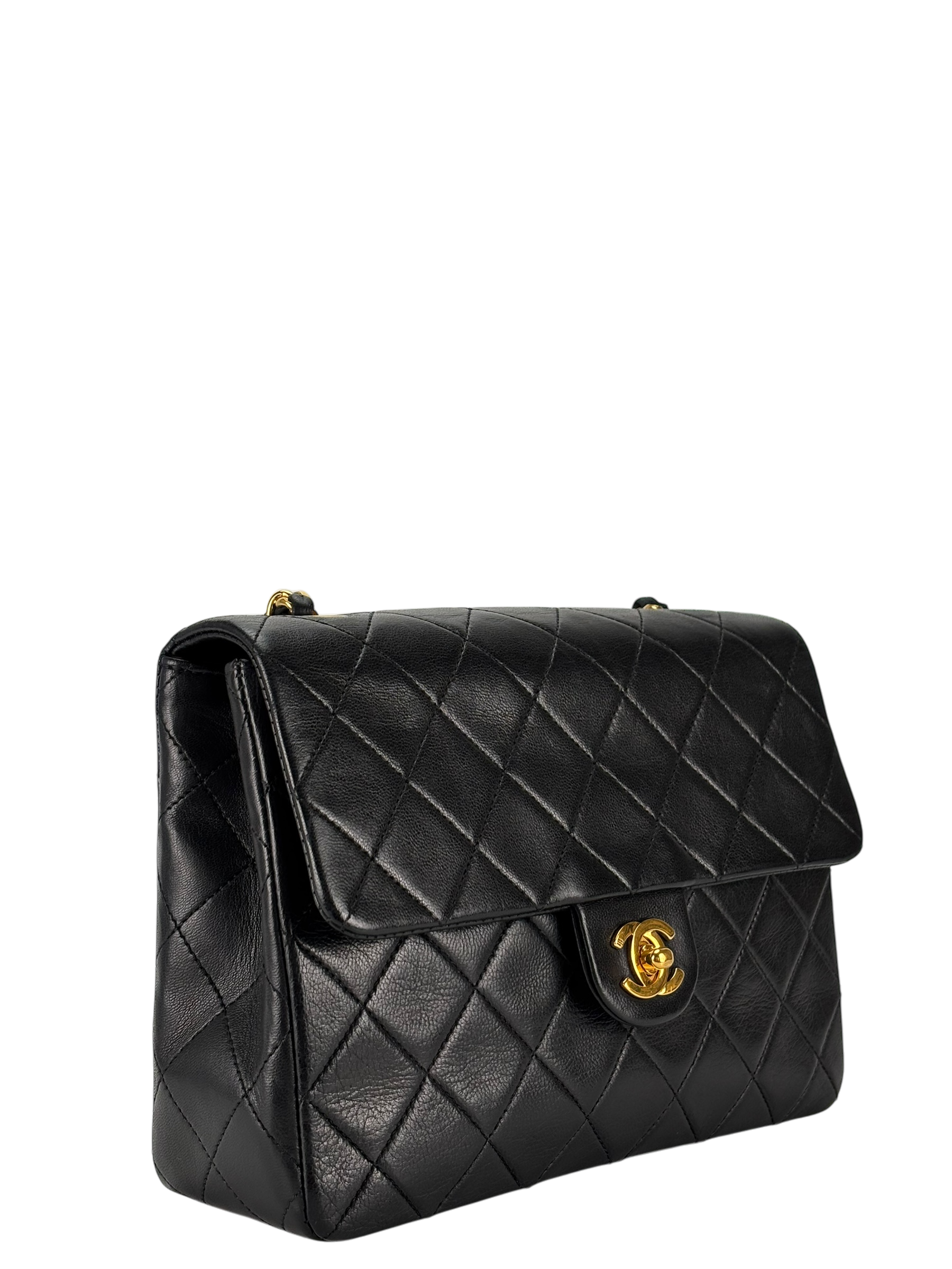 CHANEL - Mini Matlasse 20 Lambskin Single Flap Single Chain Bag Navy Gold Hardware