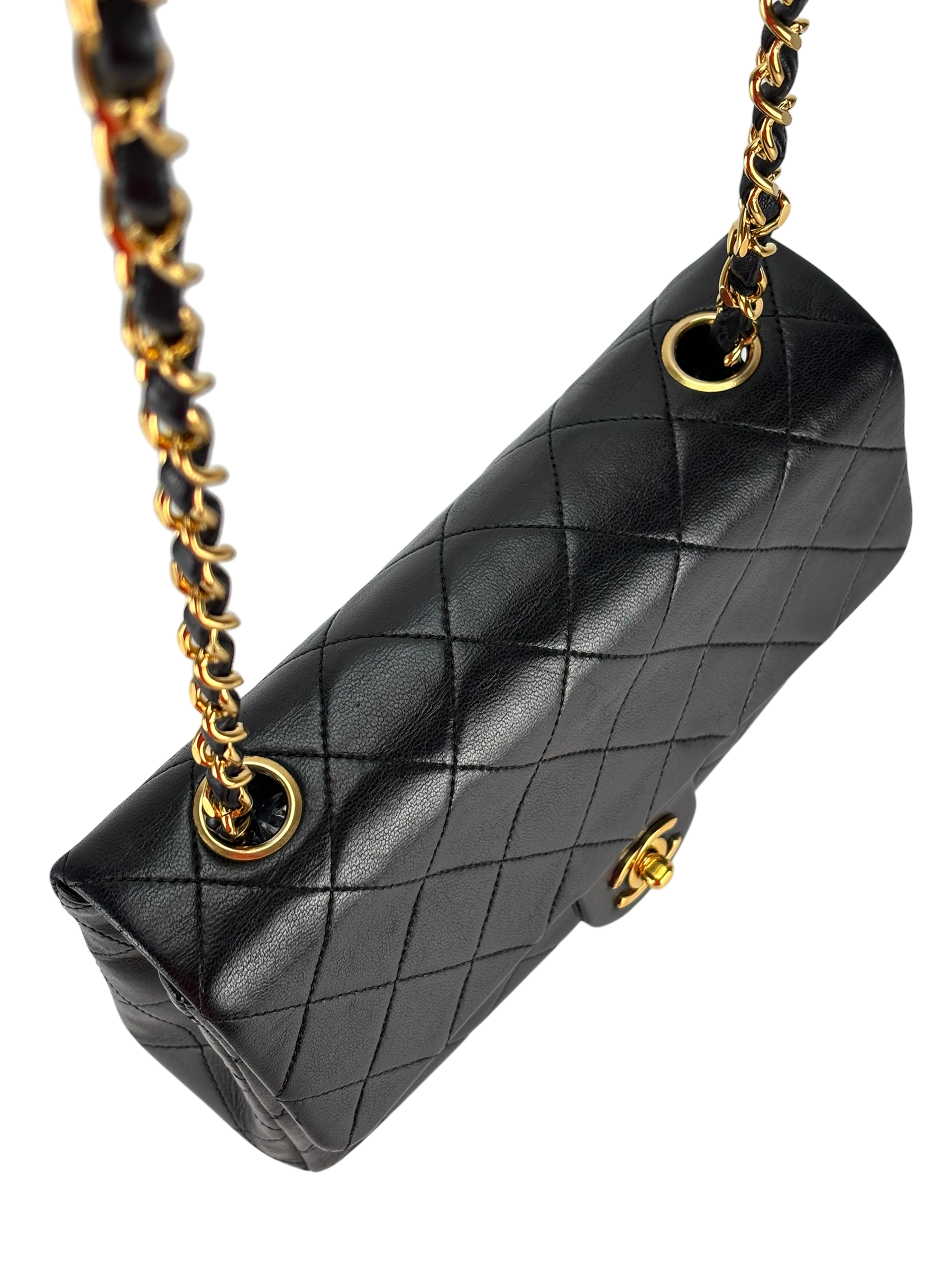 CHANEL - Mini Matlasse 20 Lambskin Single Flap Single Chain Bag Navy Gold Hardware