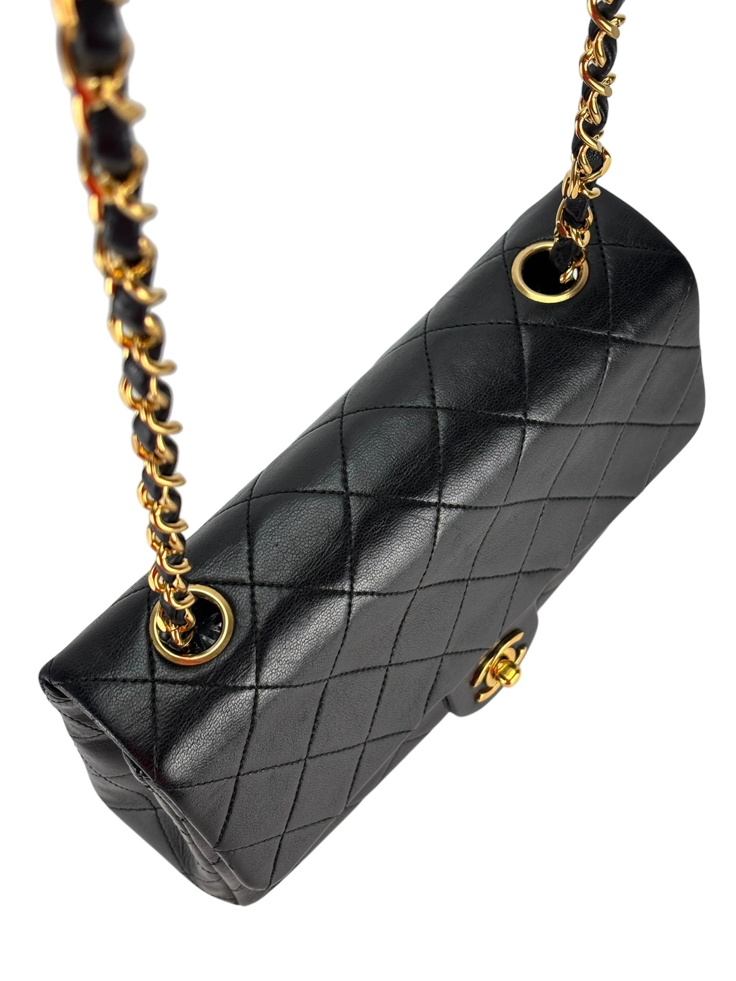 CHANEL - Mini Matlasse 20 Lambskin Single Flap Single Chain Bag Navy Gold Hardware