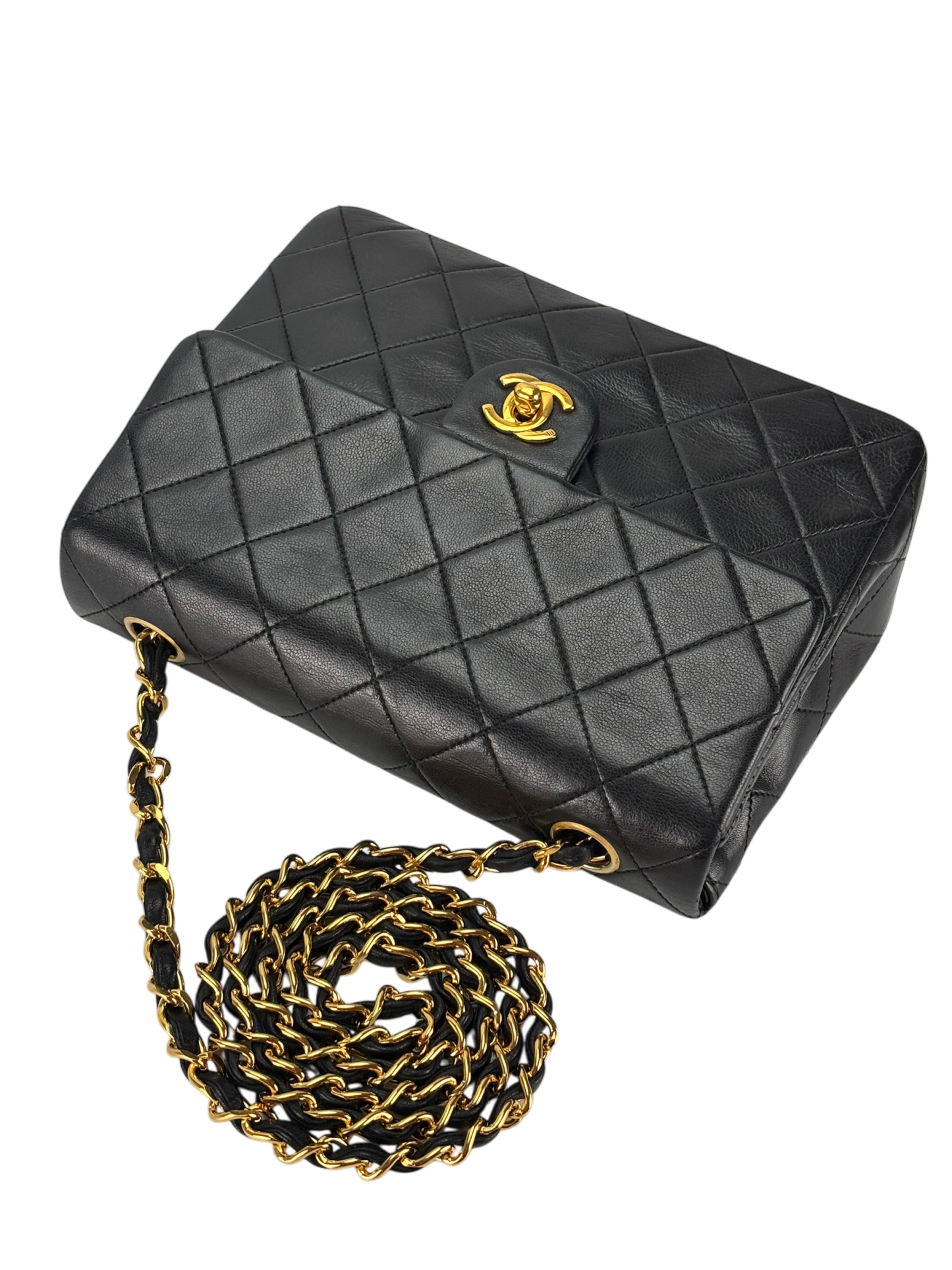 CHANEL - Mini Matlasse 20 Lambskin Single Flap Single Chain Bag Navy Gold Hardware