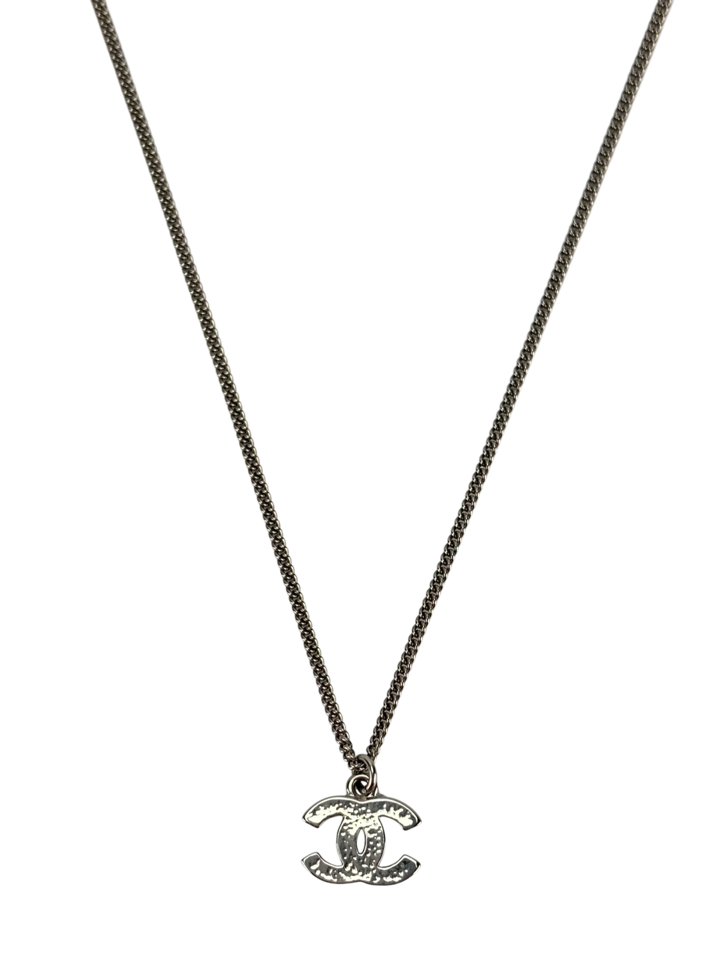 CHANEL - 10V Silver-tone Rhinestone CC Mark Necklace