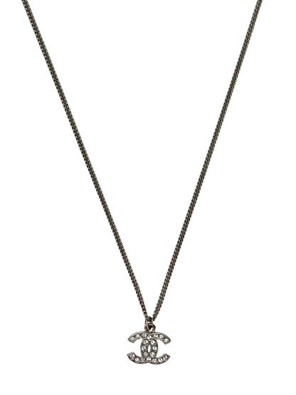 CHANEL - 10V Silver-tone Rhinestone CC Mark Necklace