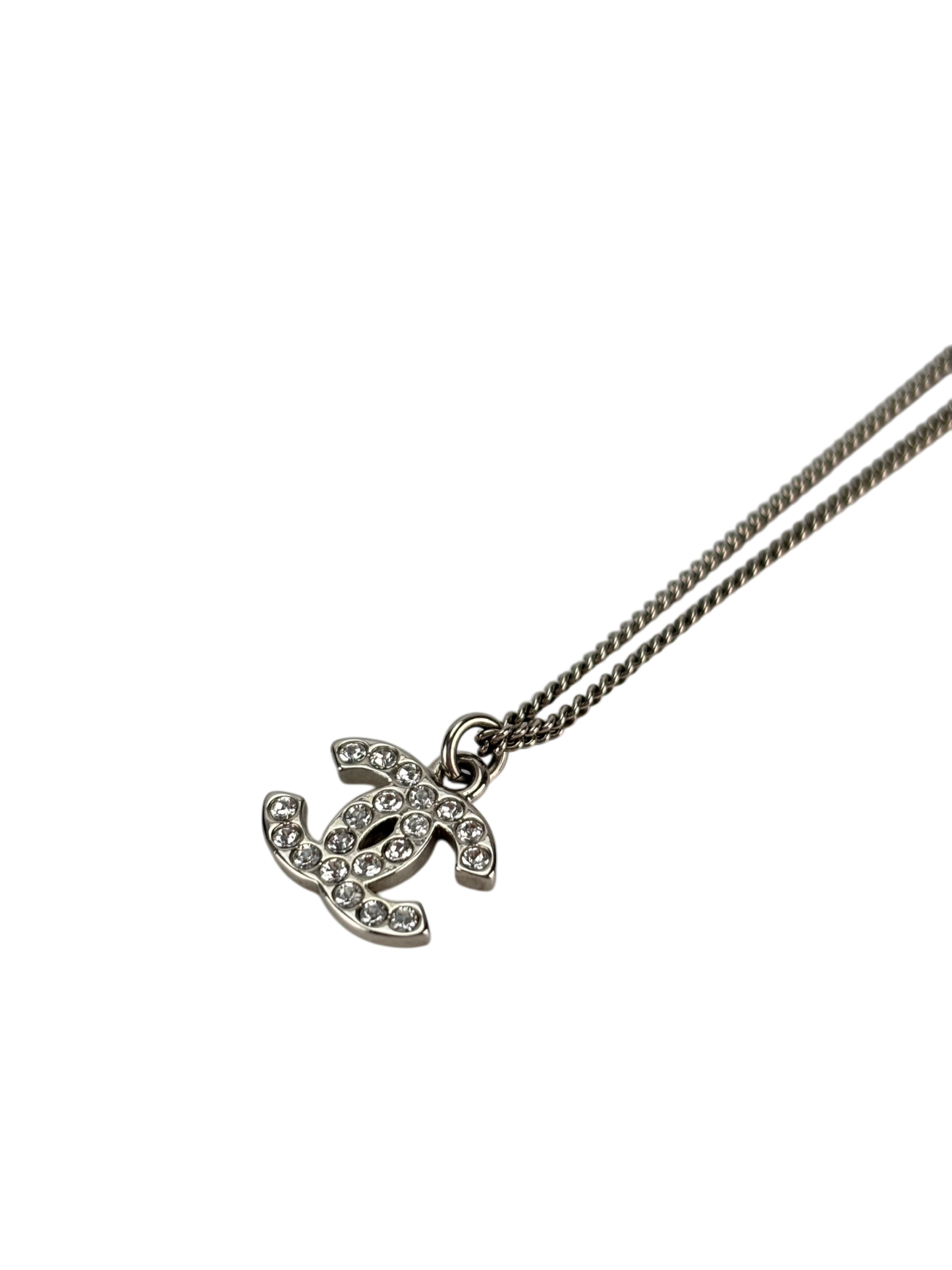 CHANEL - 10V Silver-tone Rhinestone CC Mark Necklace