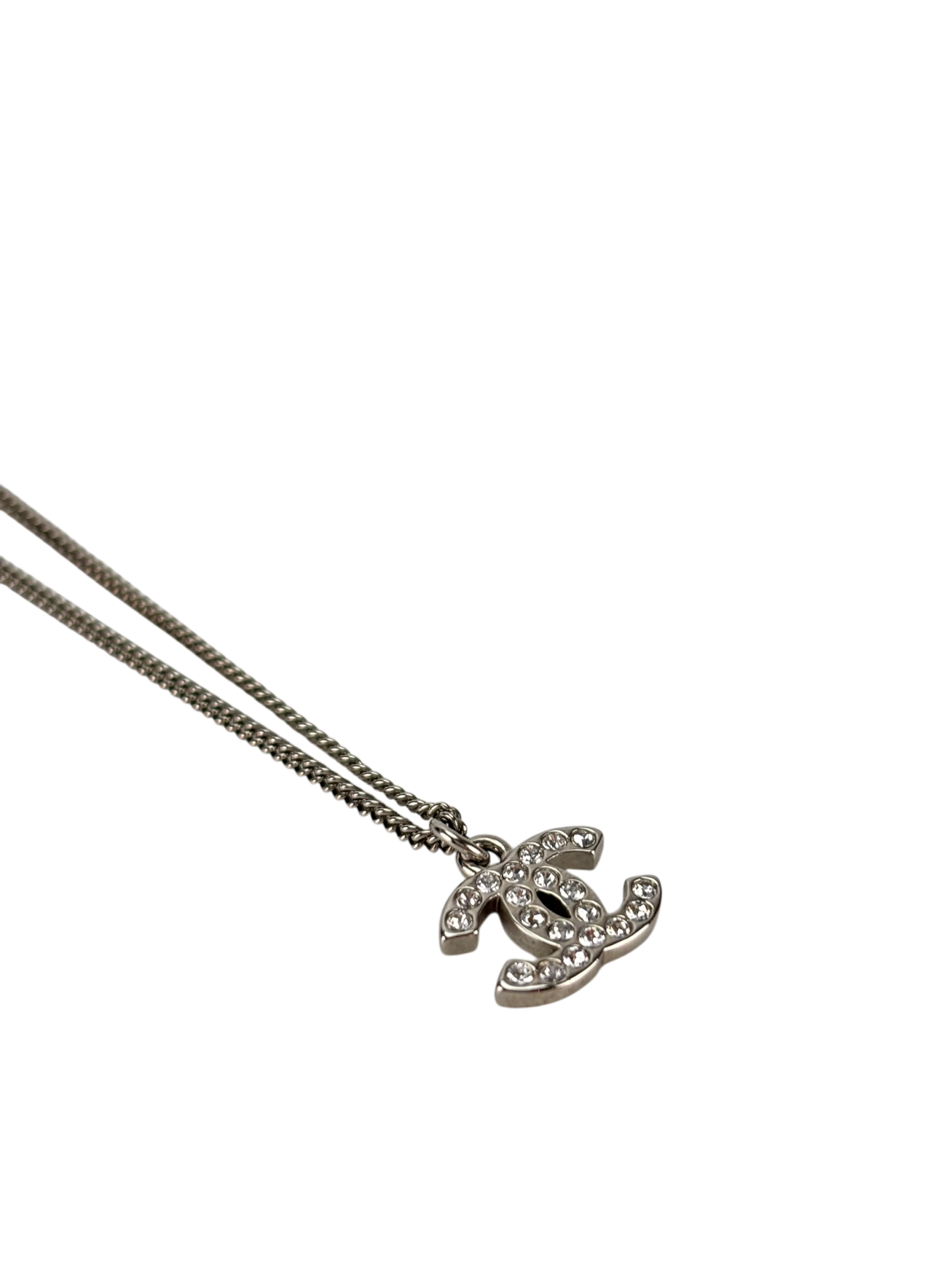 CHANEL - 10V Silver-tone Rhinestone CC Mark Necklace