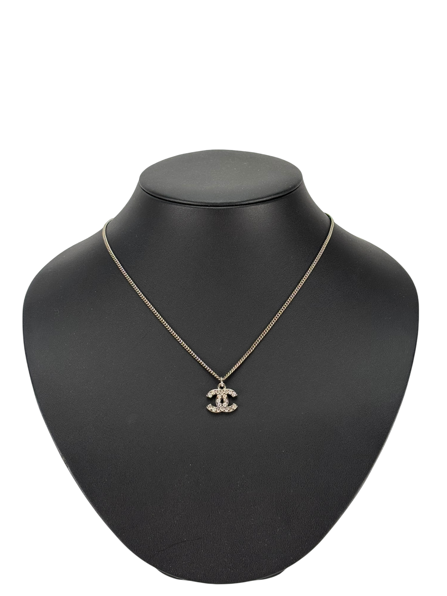 CHANEL - 10V Silver-tone Rhinestone CC Mark Necklace