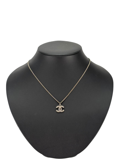 CHANEL - 10V Silver-tone Rhinestone CC Mark Necklace