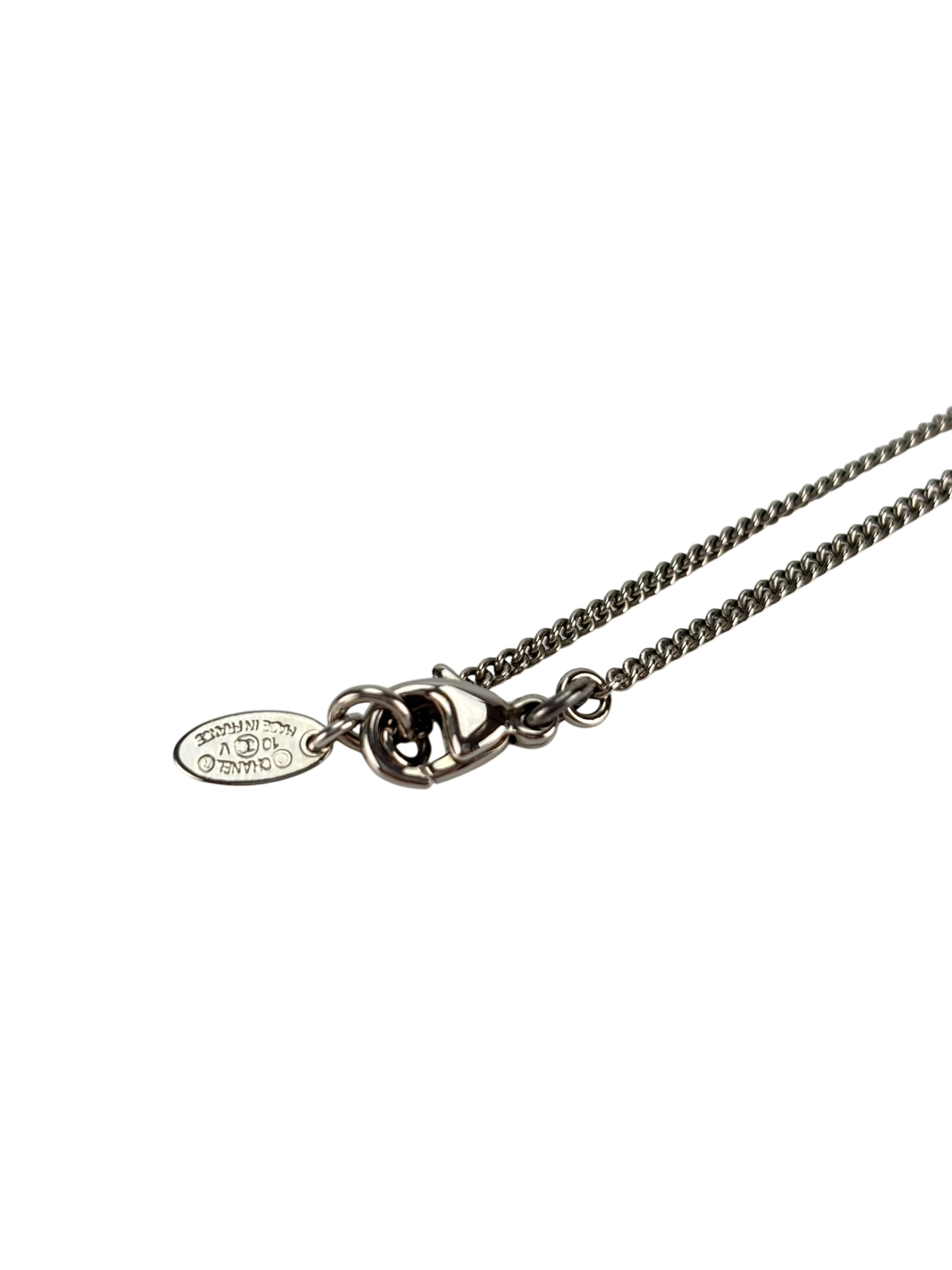 CHANEL - 10V Silver-tone Rhinestone CC Mark Necklace