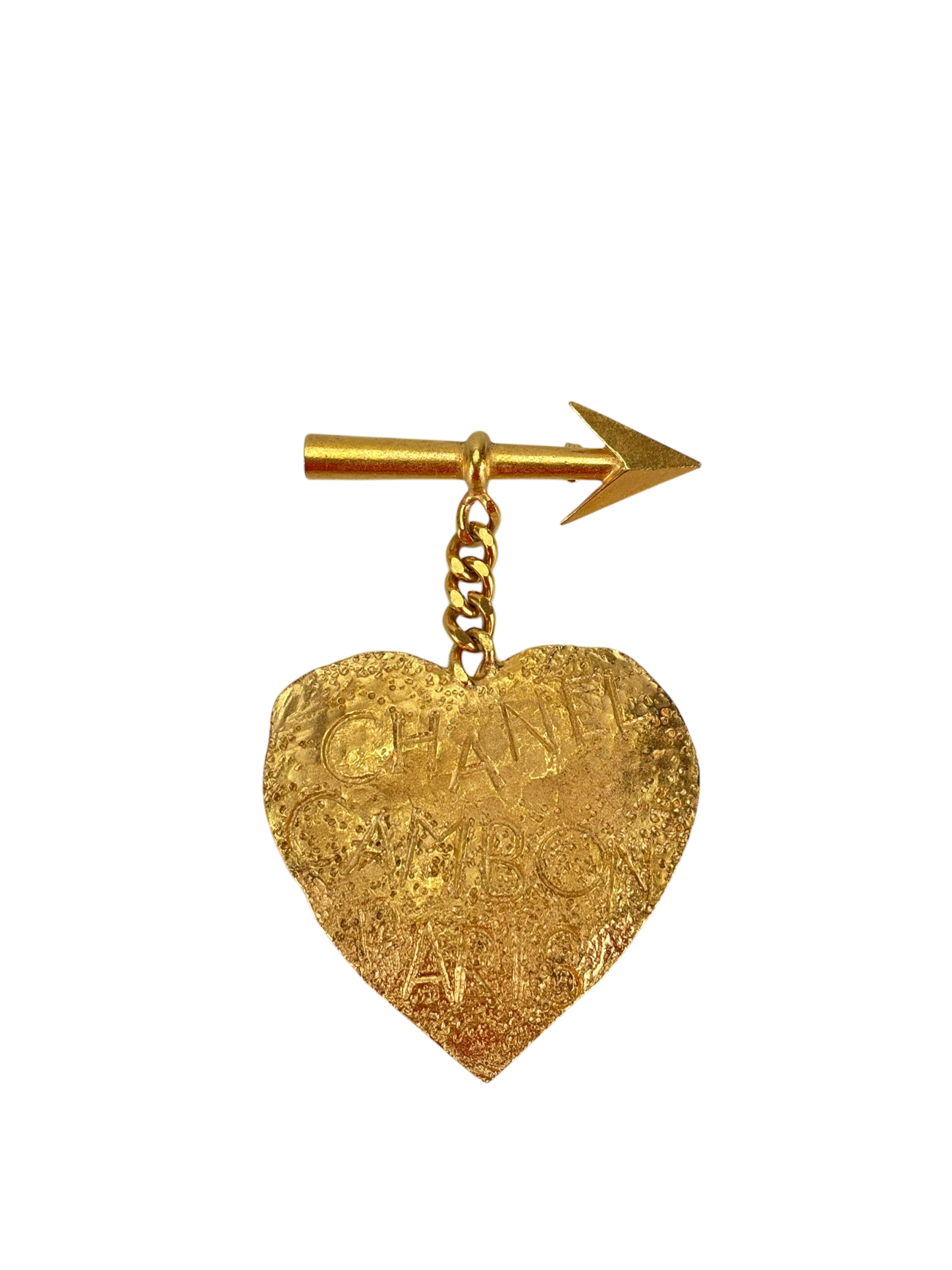 CHANEL - Gold Metal CC Arrow Heart Motif Brooch