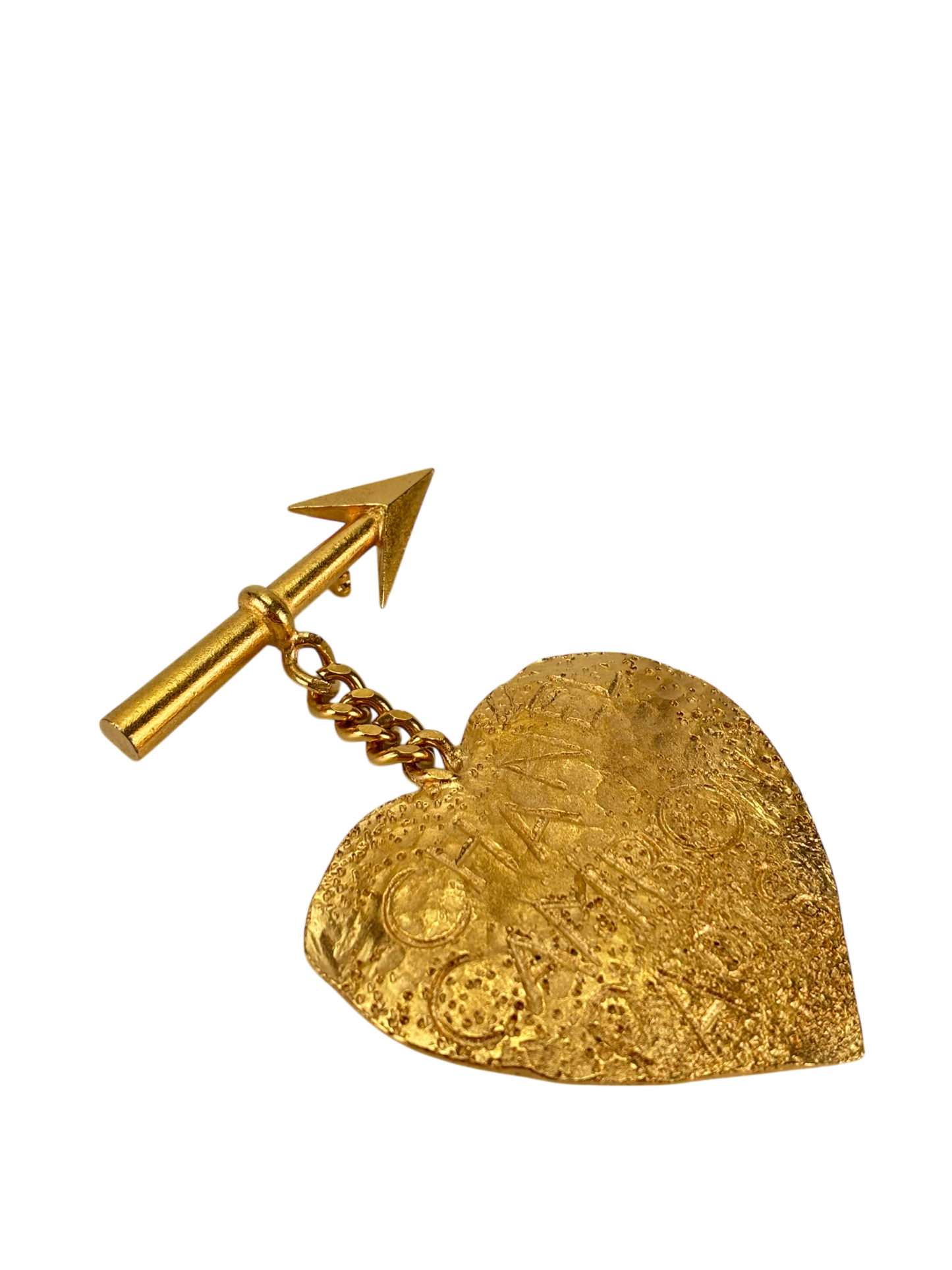 CHANEL - Gold Metal CC Arrow Heart Motif Brooch