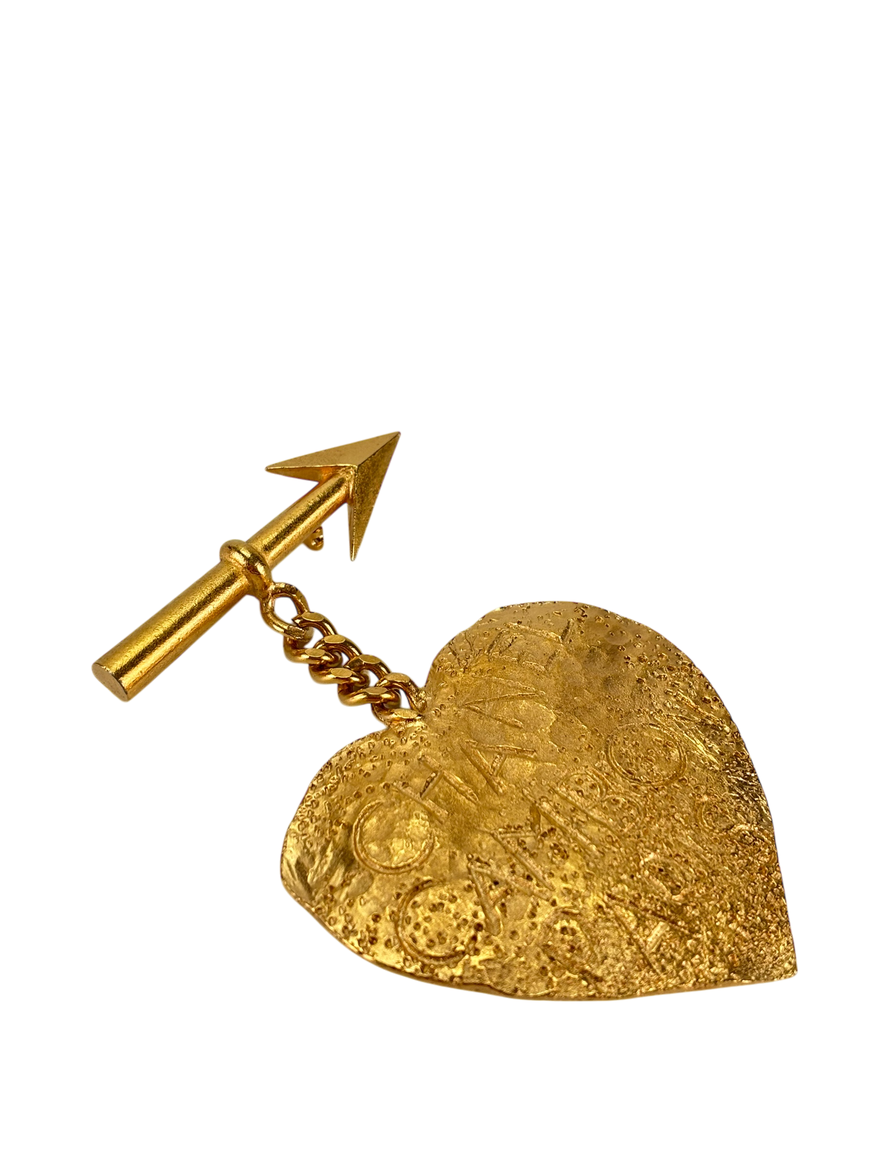 CHANEL - Gold Metal CC Arrow Heart Motif Brooch
