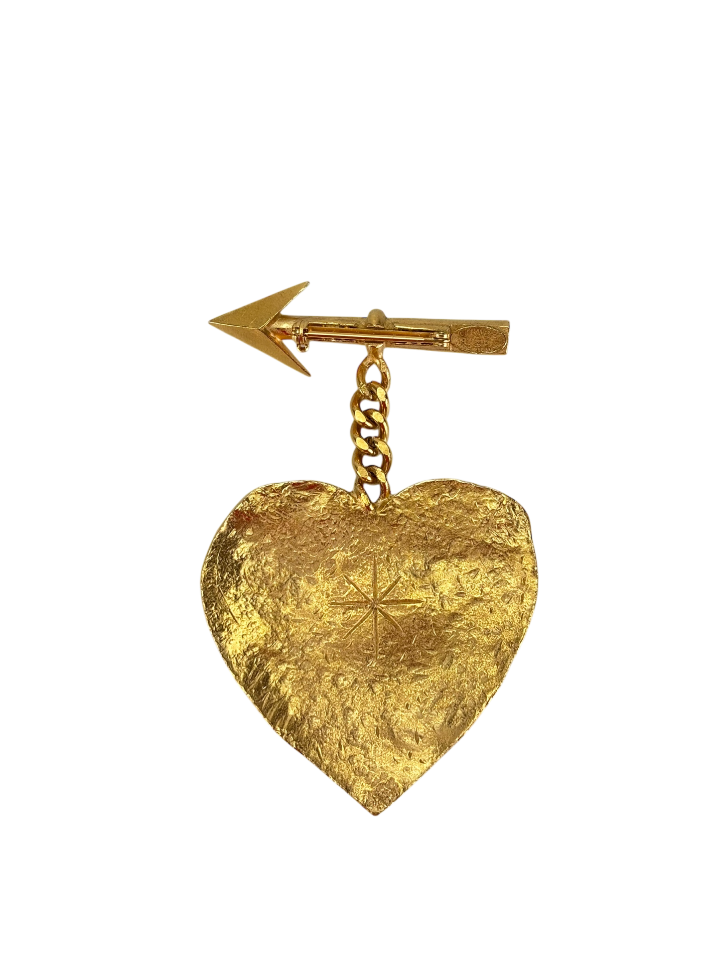 CHANEL - Gold Metal CC Arrow Heart Motif Brooch
