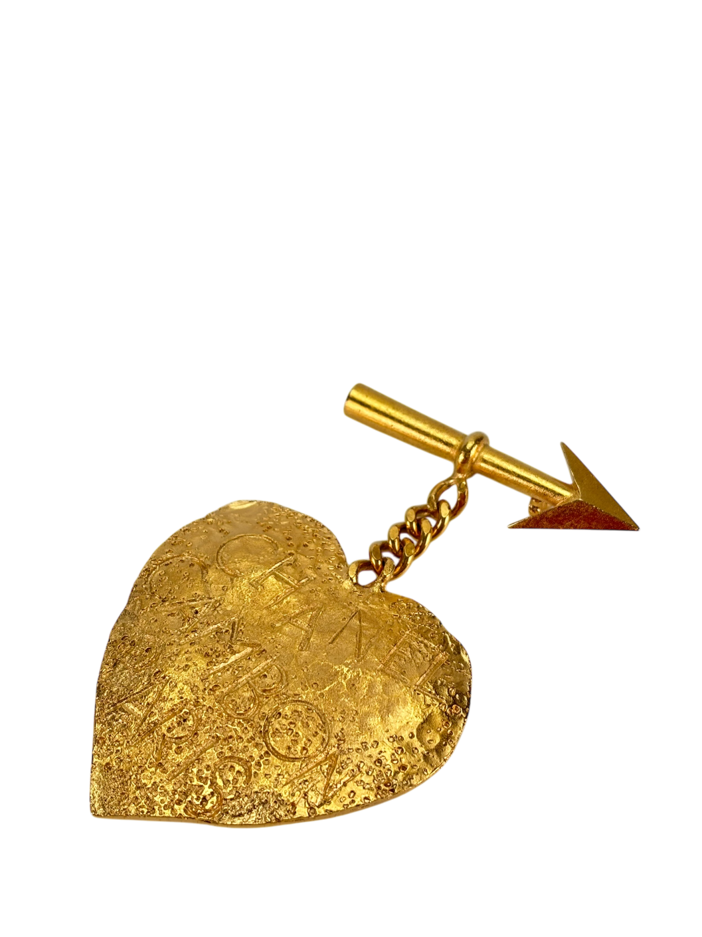CHANEL - Gold Metal CC Arrow Heart Motif Brooch