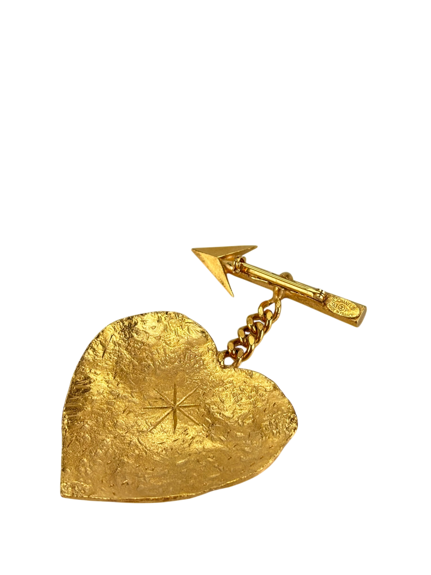 CHANEL - Gold Metal CC Arrow Heart Motif Brooch