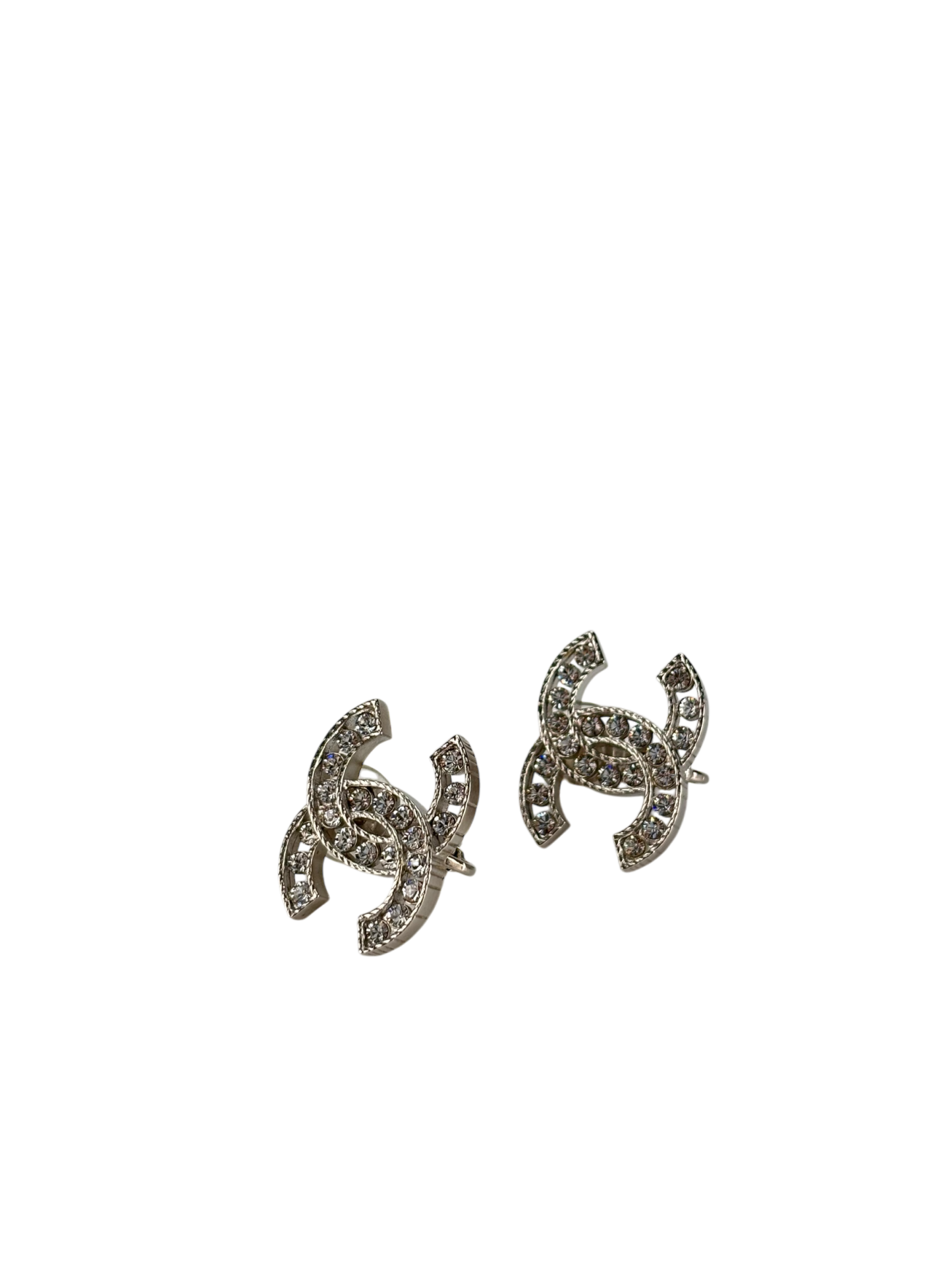 CHANEL - 21B Silver-tone Rhinestone Coco Mark Earrings