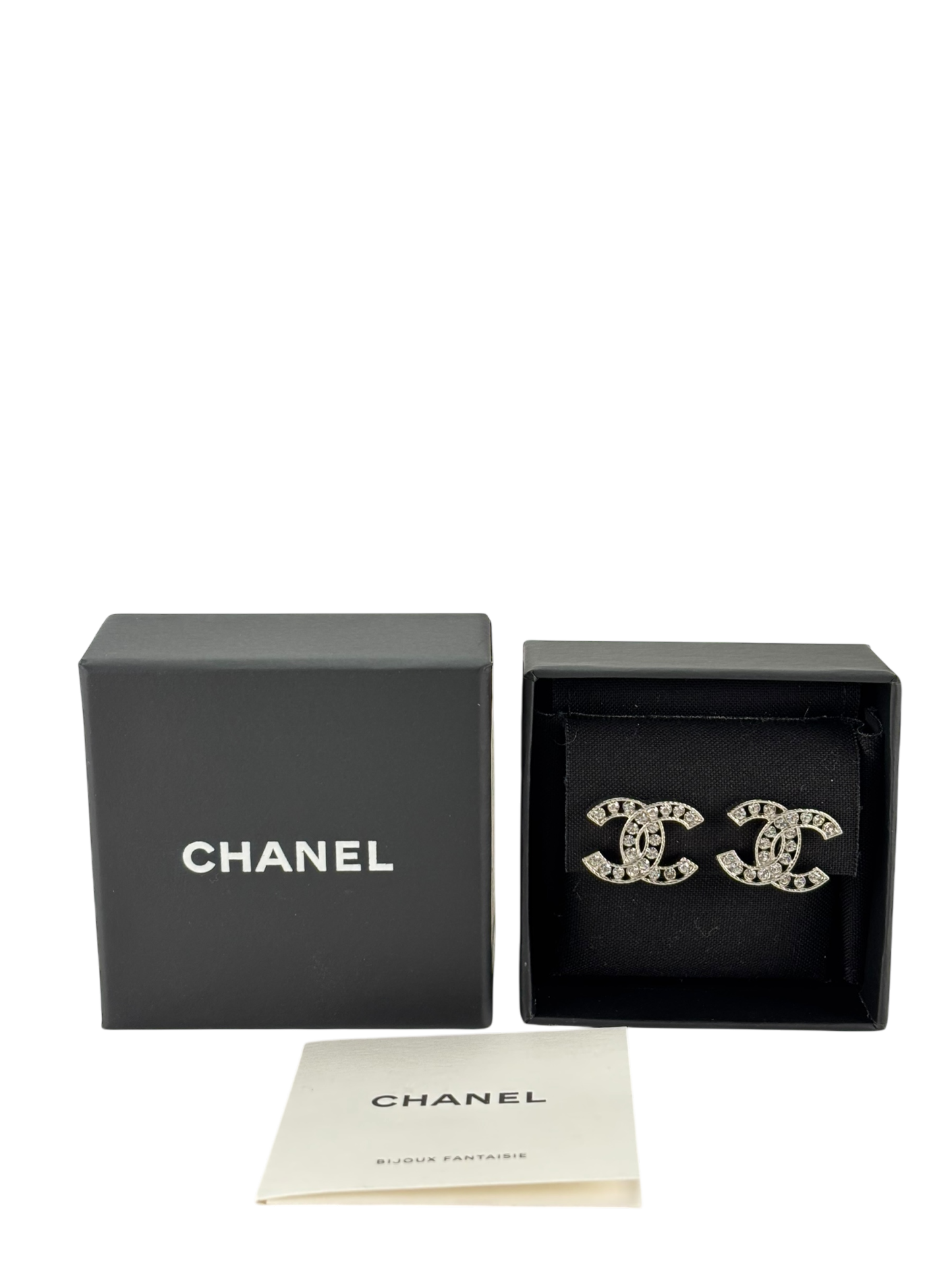 CHANEL - 21B Silver-tone Rhinestone Coco Mark Earrings