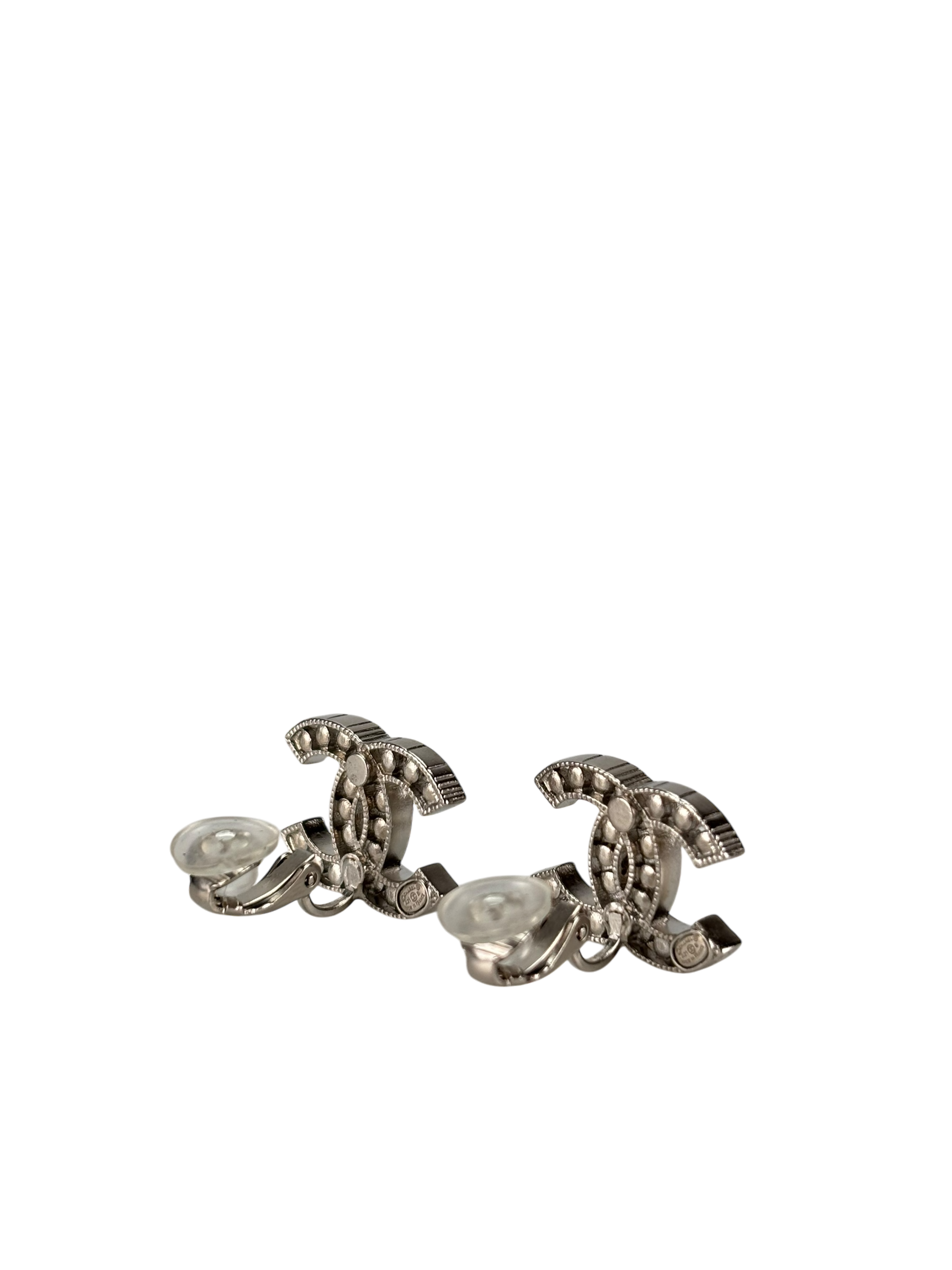 CHANEL - 21B Silver-tone Rhinestone Coco Mark Earrings