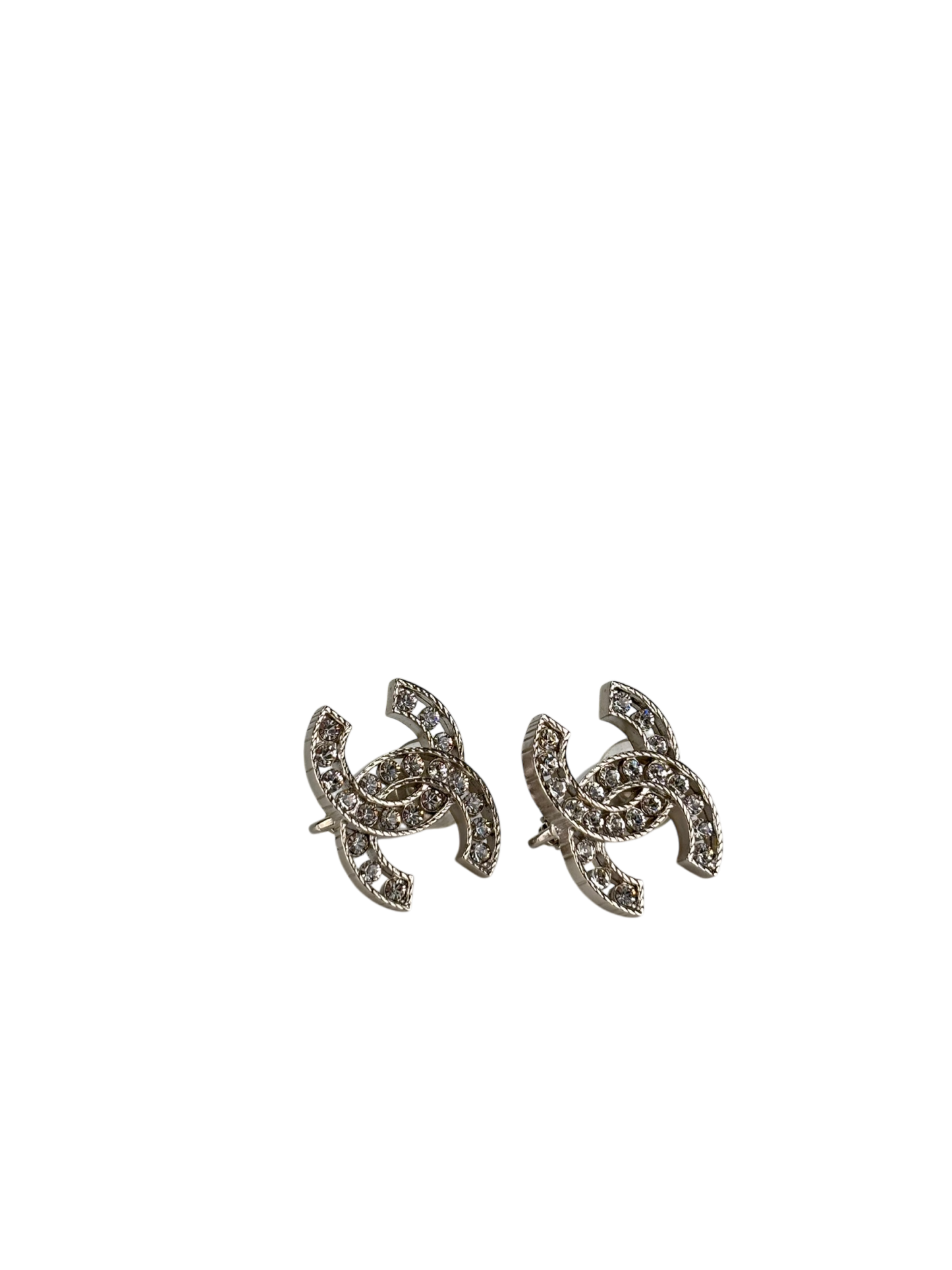 CHANEL - 21B Silver-tone Rhinestone Coco Mark Earrings