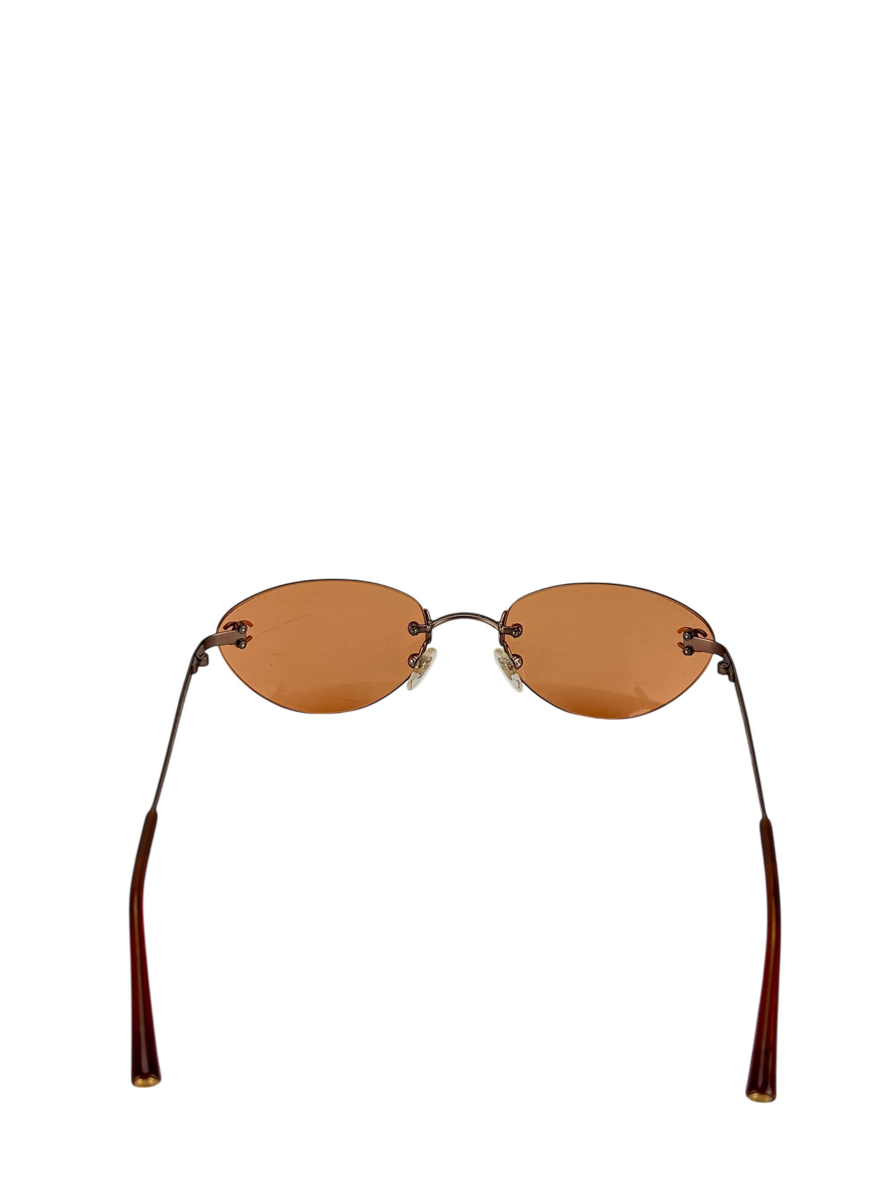 CHANEL - Orange Rectangular Tinted Rimless Sunglasses