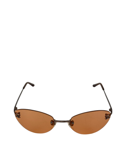 CHANEL - Orange Rectangular Tinted Rimless Sunglasses