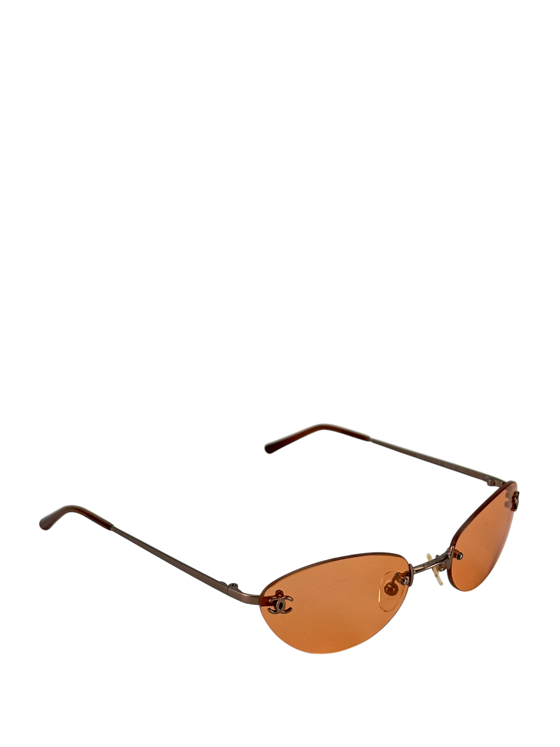 CHANEL - Orange Rectangular Tinted Rimless Sunglasses