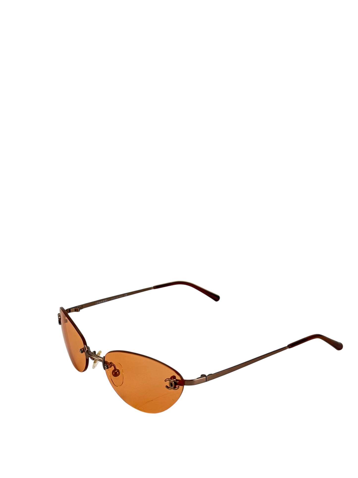 CHANEL - Orange Rectangular Tinted Rimless Sunglasses