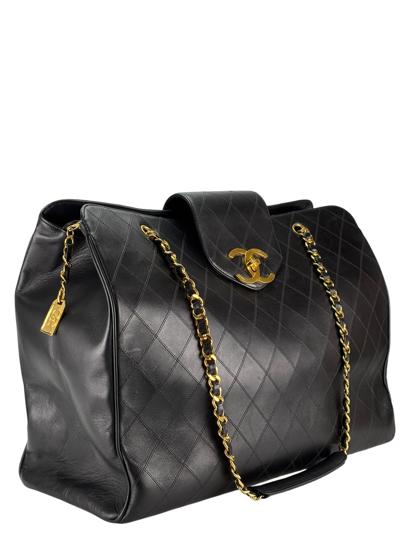 CHANEL - Lambskin Supermodel Black Gold Hardware Boston Bag