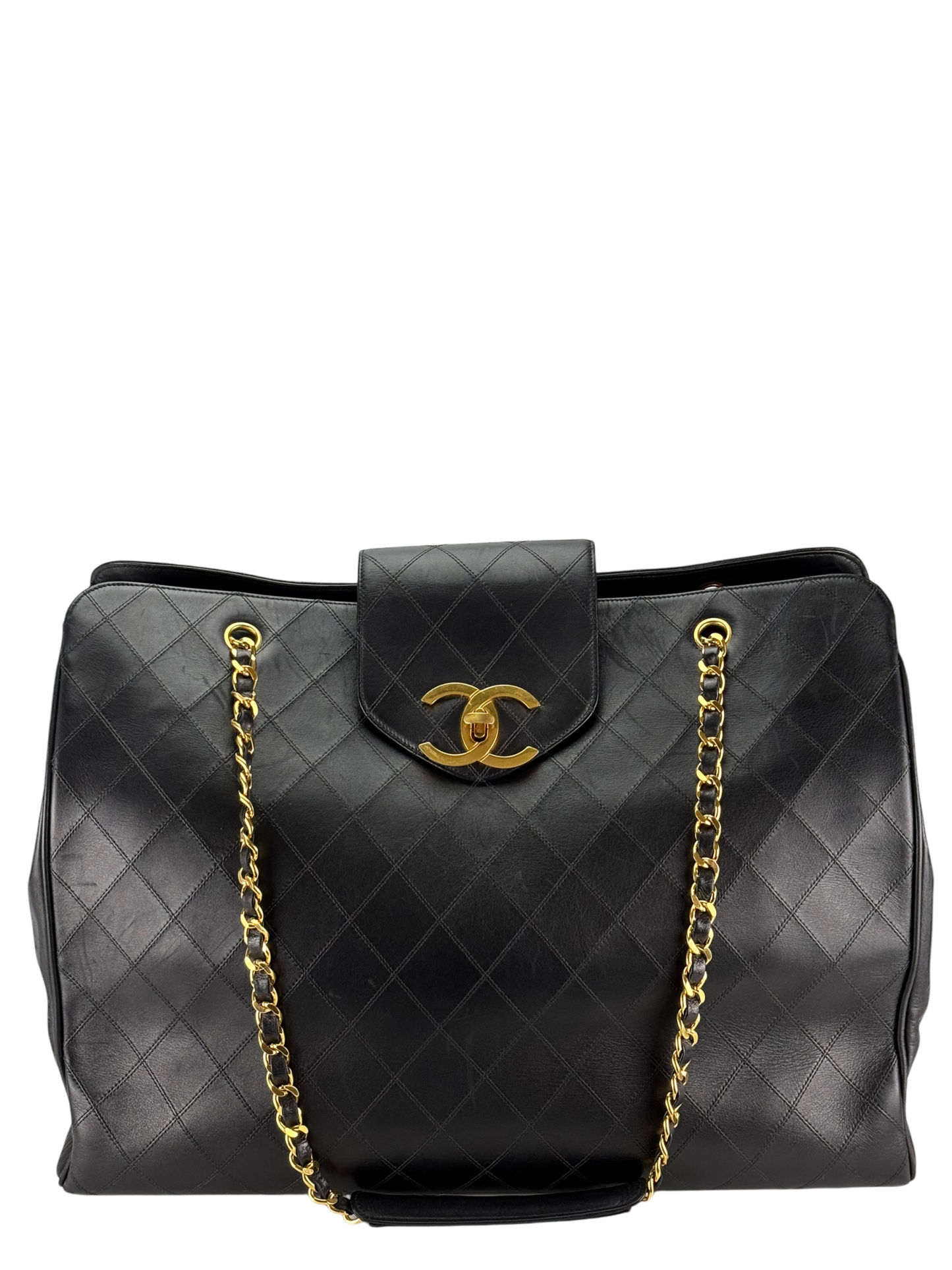 CHANEL - Lambskin Supermodel Black Gold Hardware Boston Bag