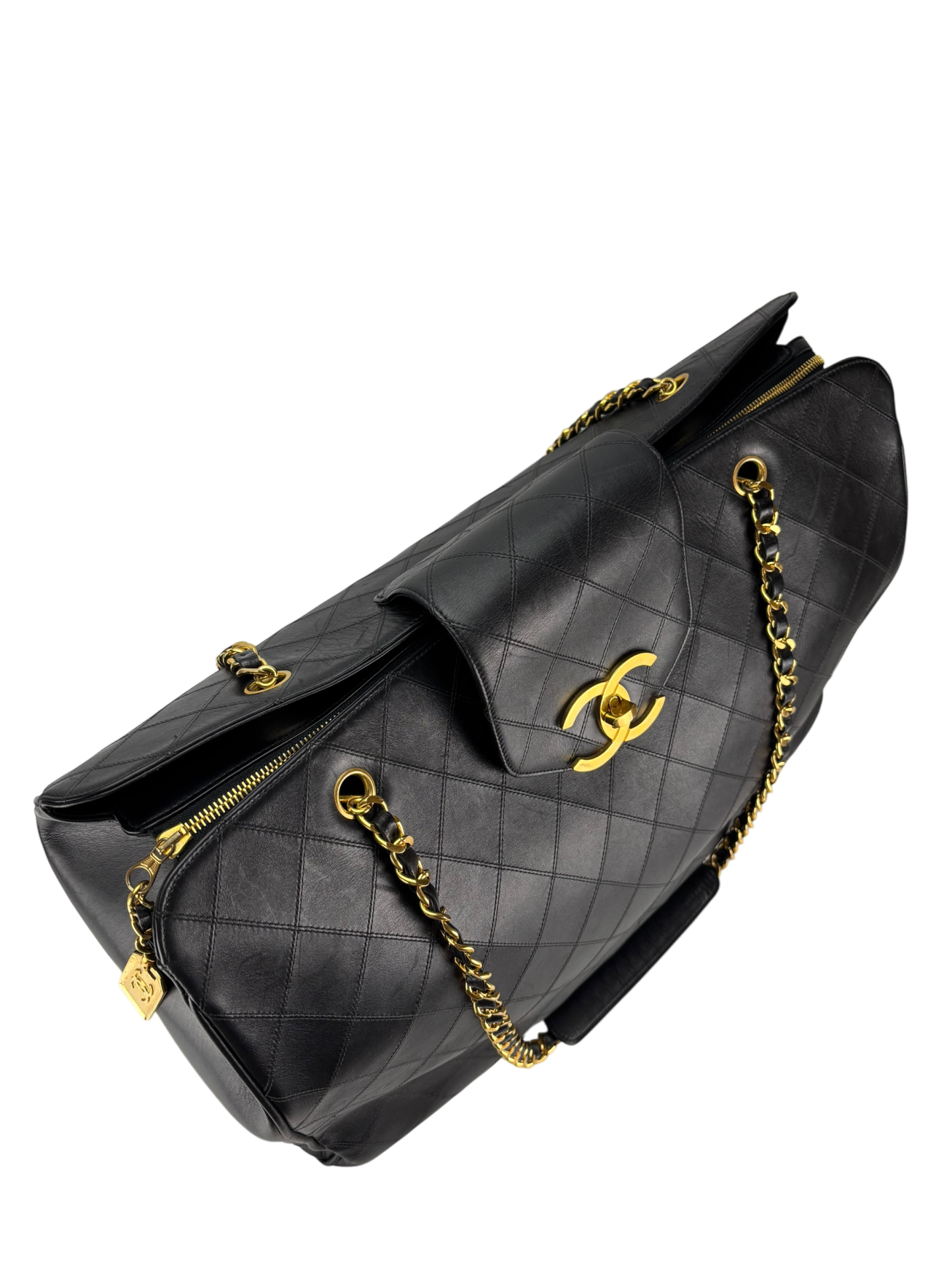CHANEL - Lambskin Supermodel Black Gold Hardware Boston Bag