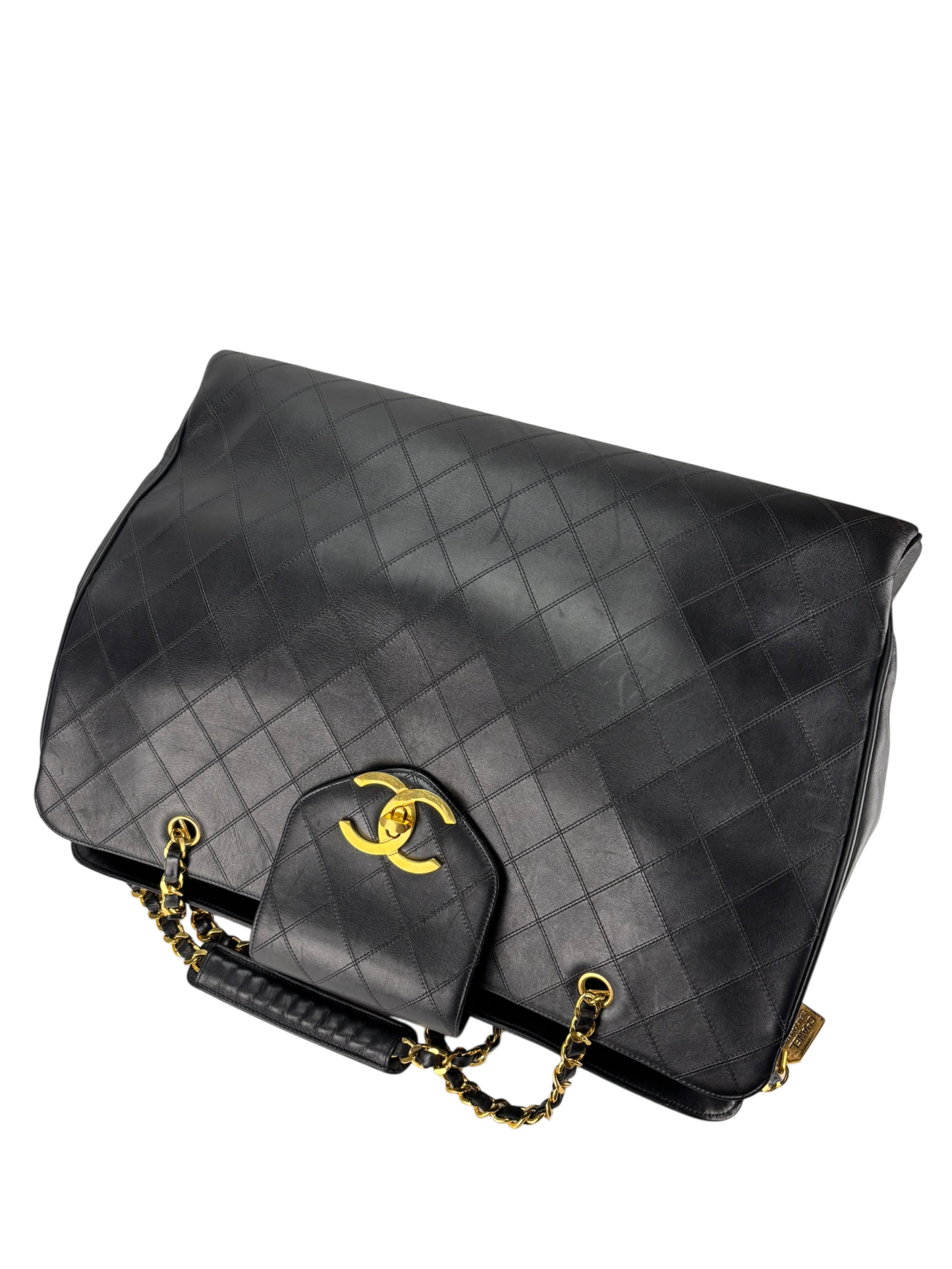 CHANEL - Lambskin Supermodel Black Gold Hardware Boston Bag