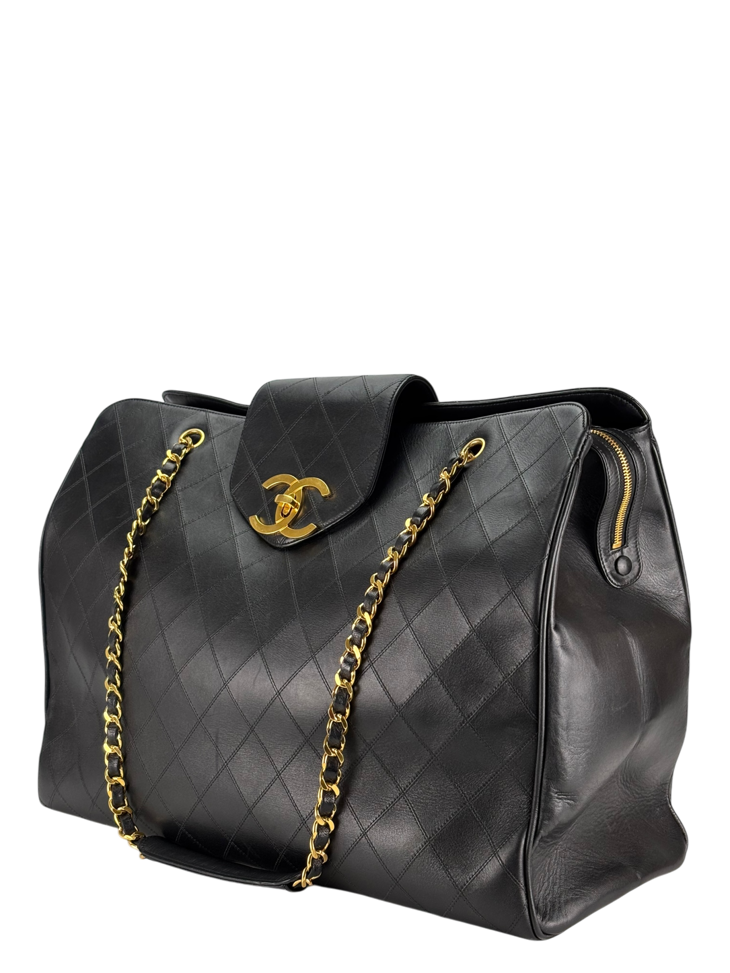 CHANEL - Lambskin Supermodel Black Gold Hardware Boston Bag