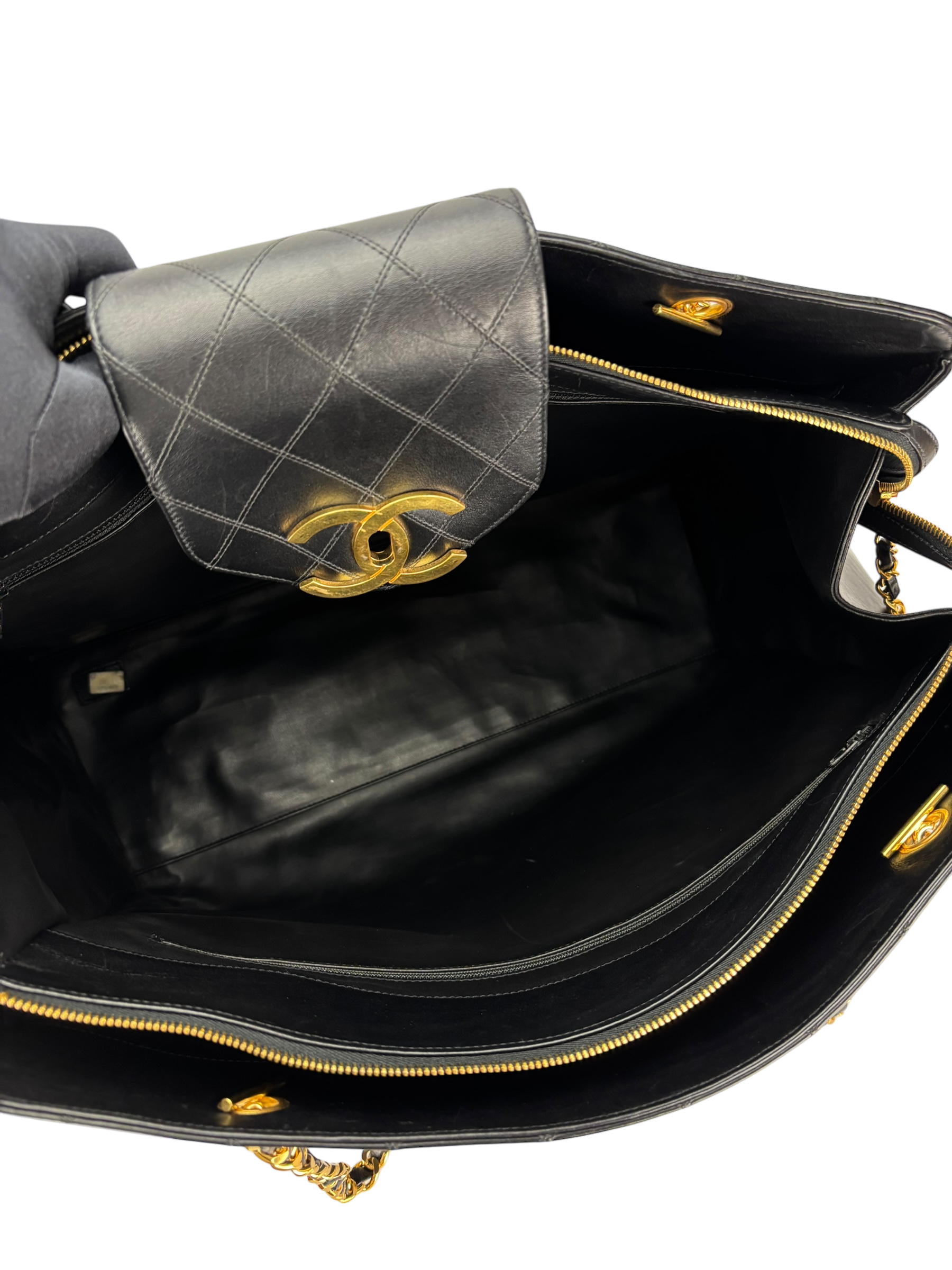 CHANEL - Lambskin Supermodel Black Gold Hardware Boston Bag