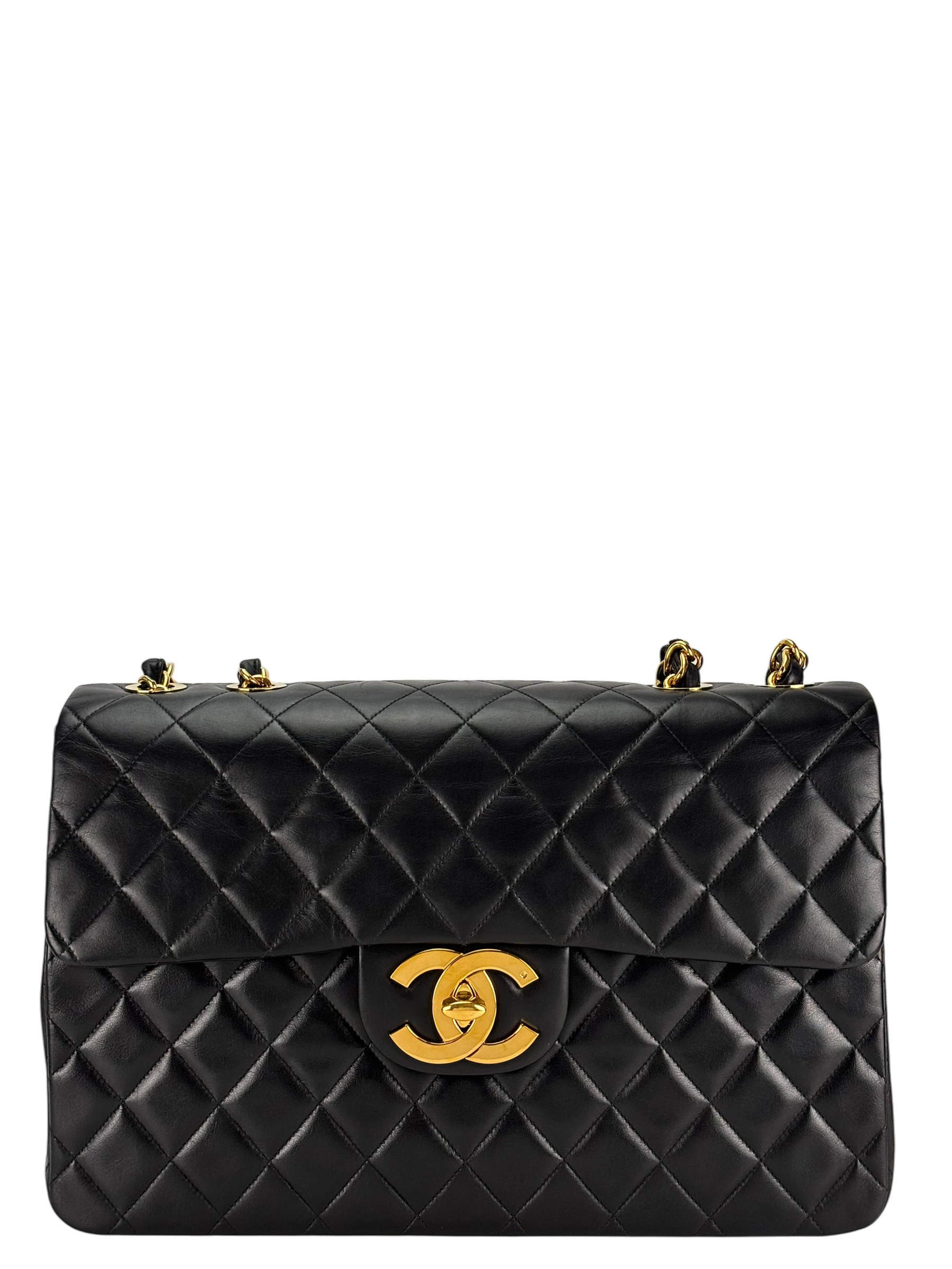 CHANEL - Black Lambskin Jumbo Flap Bag 34