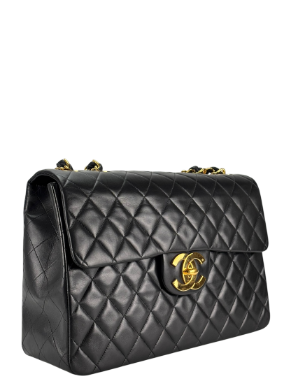 CHANEL - Black Lambskin Jumbo Flap Bag 34