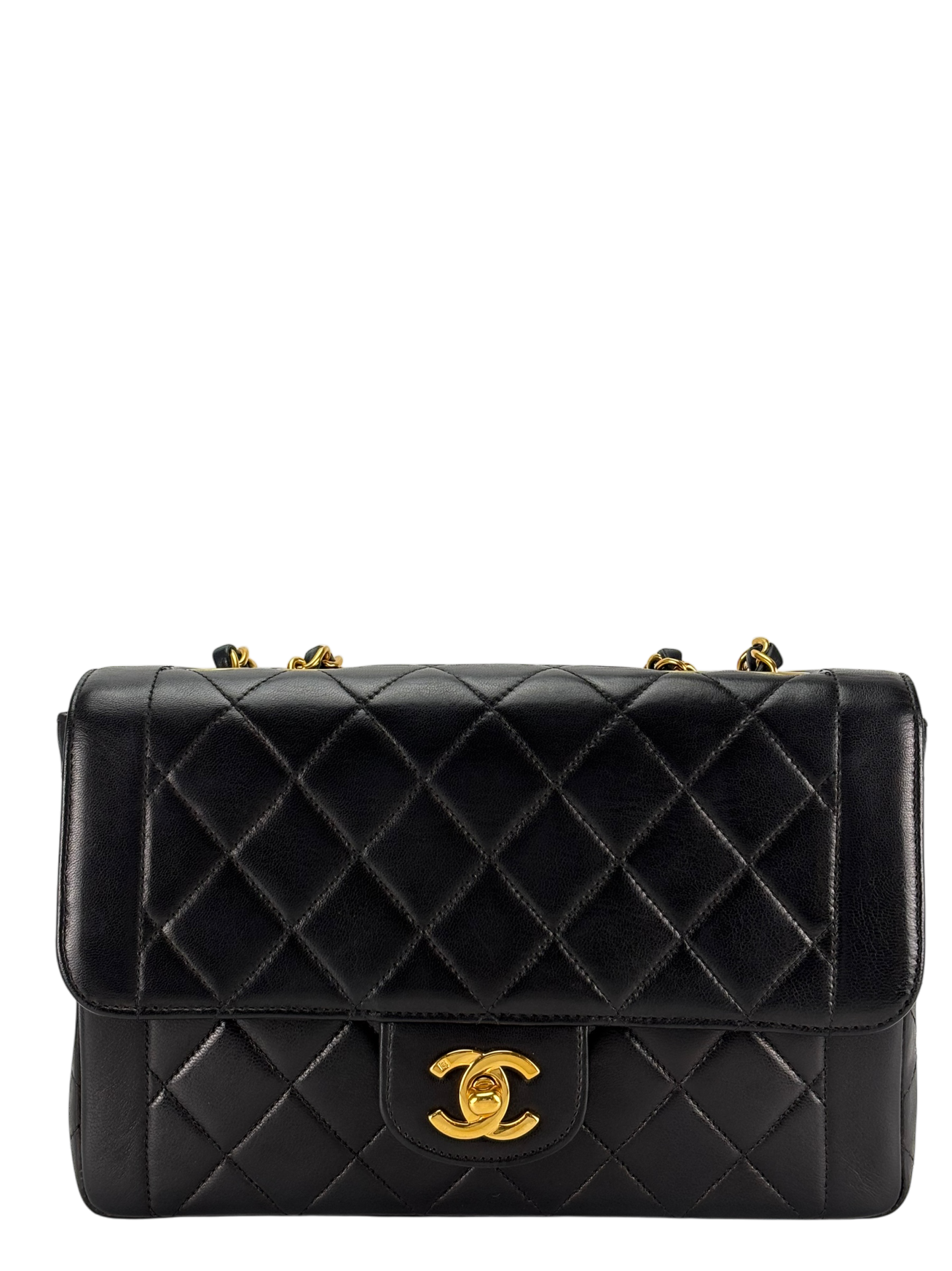 CHANEL - Small Classic Double Flap Bag Black Lambskin Gold Hardware (CF23)