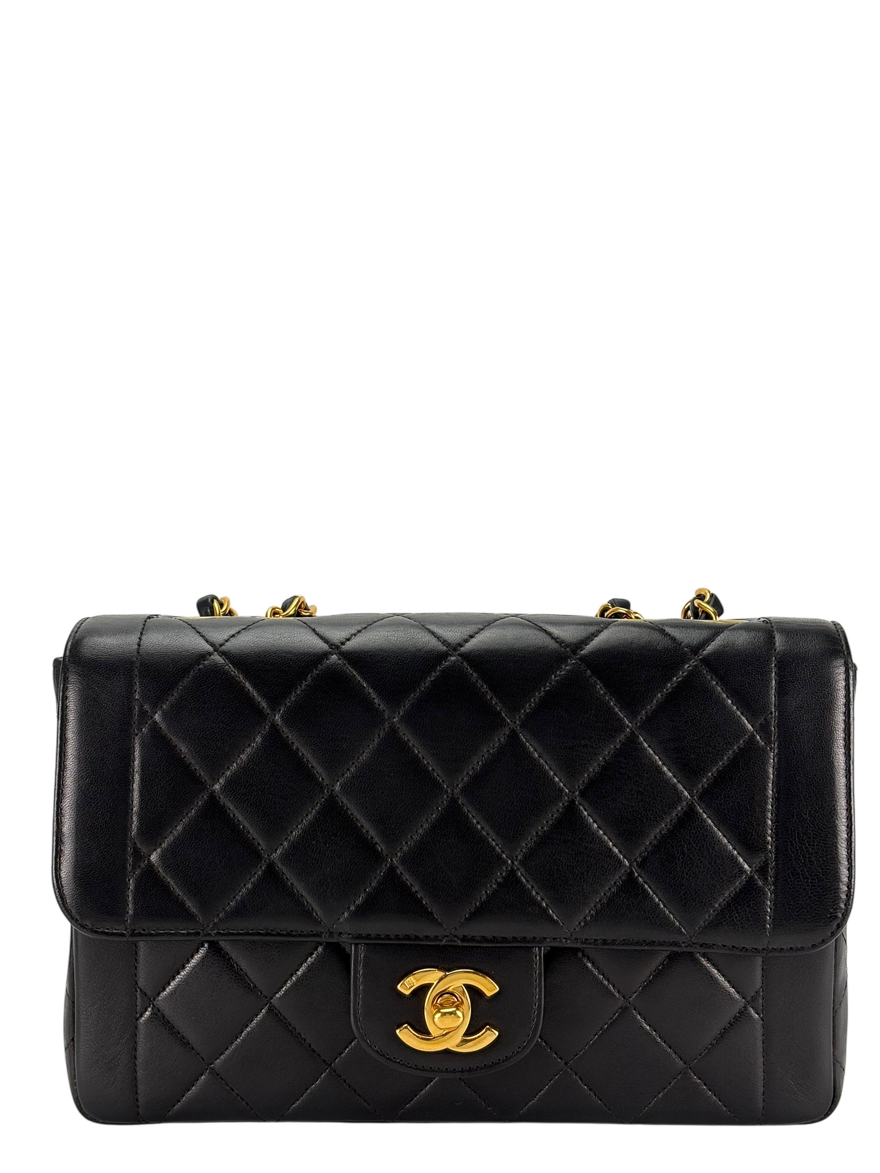 CHANEL - Small Classic Double Flap Bag Black Lambskin Gold Hardware (CF23)