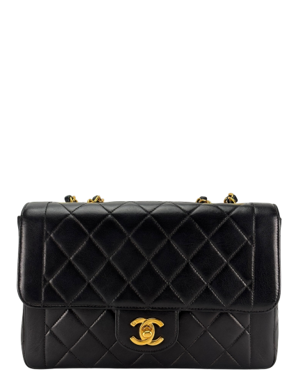 CHANEL - Small Classic Double Flap Bag Black Lambskin Gold Hardware (CF23)