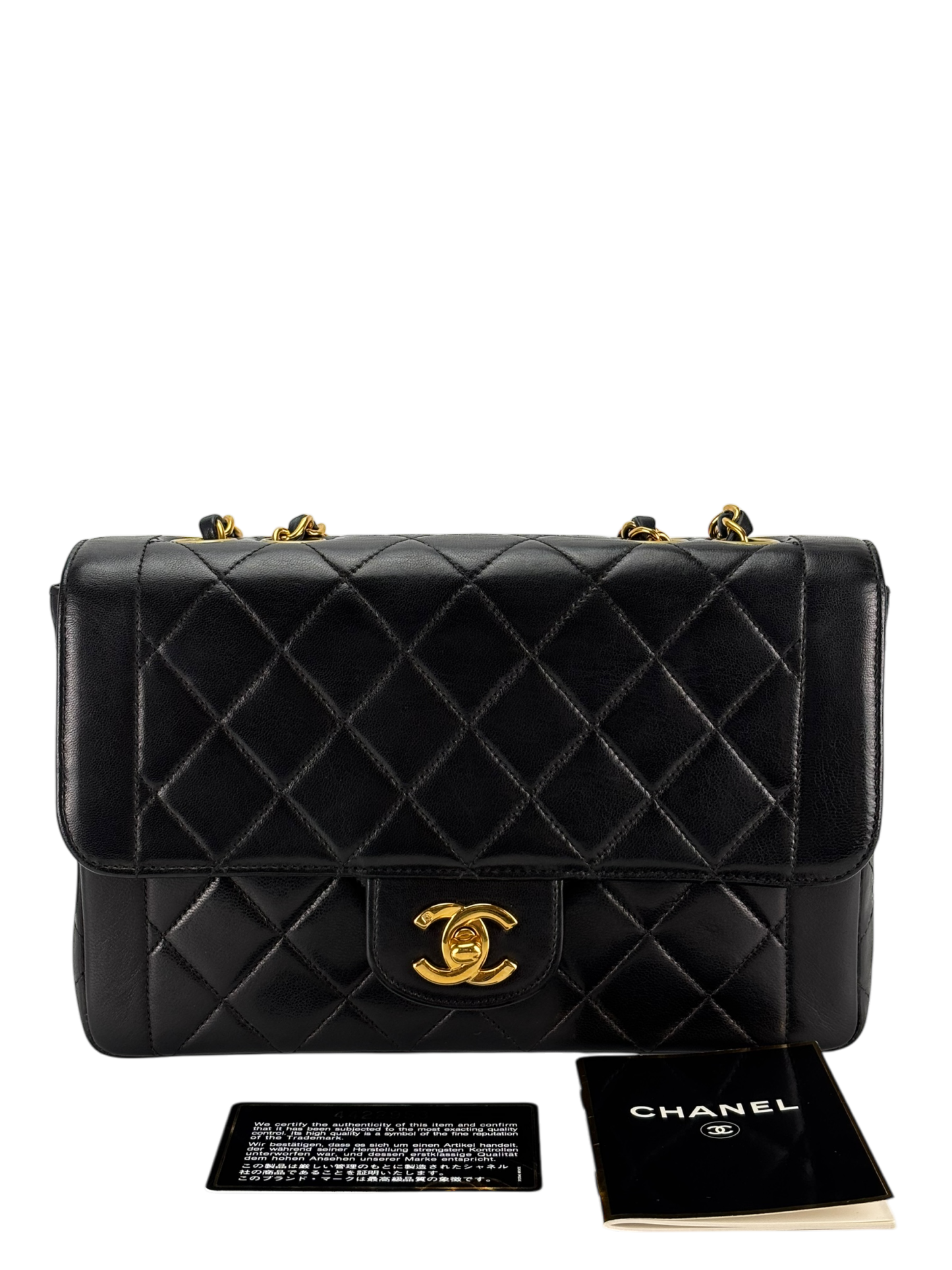 CHANEL - Small Classic Double Flap Bag Black Lambskin Gold Hardware (CF23)