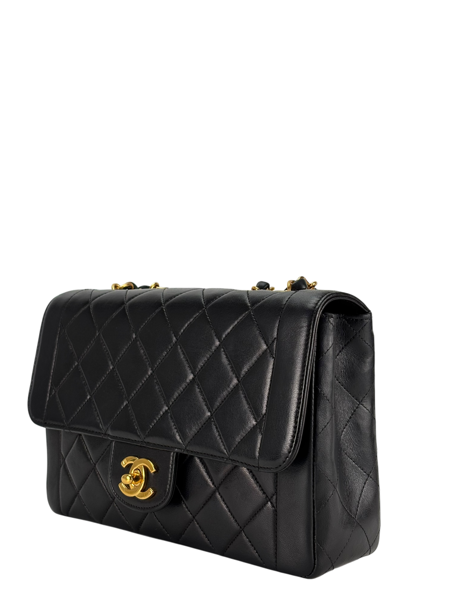 CHANEL - Small Classic Double Flap Bag Black Lambskin Gold Hardware (CF23)