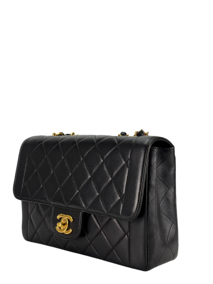 CHANEL - Small Classic Double Flap Bag Black Lambskin Gold Hardware (CF23)