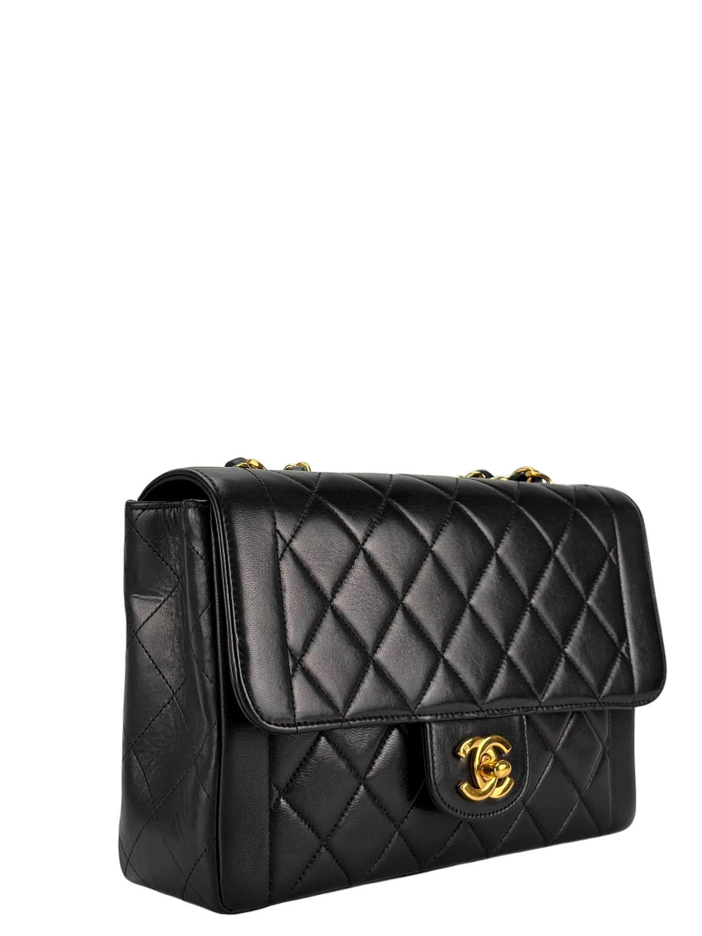CHANEL - Small Classic Double Flap Bag Black Lambskin Gold Hardware (CF23)