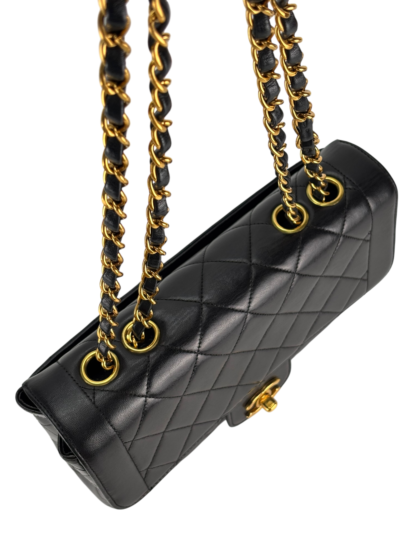 CHANEL - Small Classic Double Flap Bag Black Lambskin Gold Hardware (CF23)