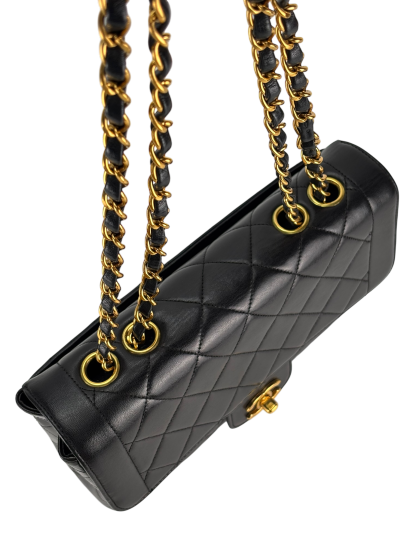 CHANEL - Small Classic Double Flap Bag Black Lambskin Gold Hardware (CF23)