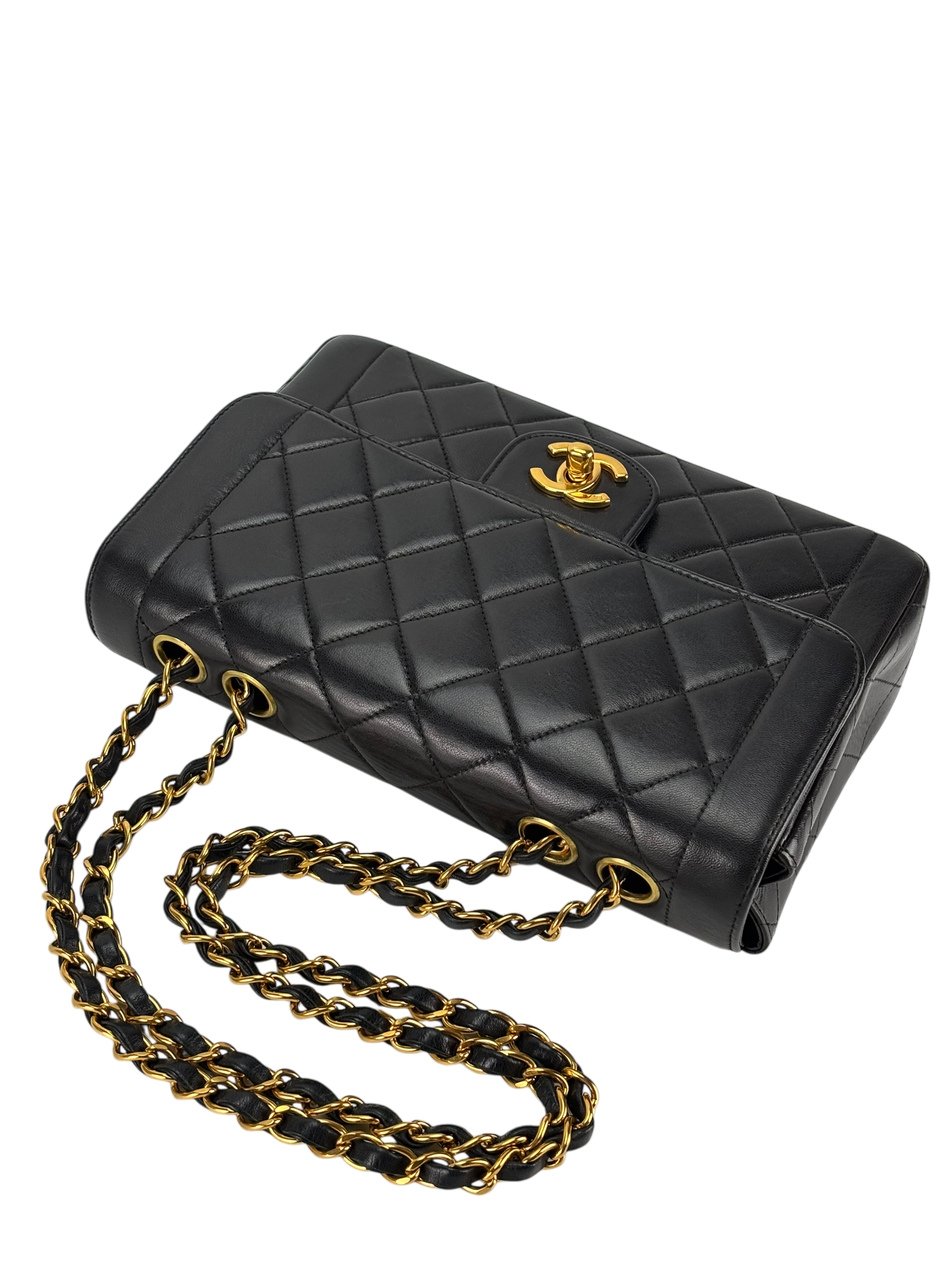 CHANEL - Small Classic Double Flap Bag Black Lambskin Gold Hardware (CF23)