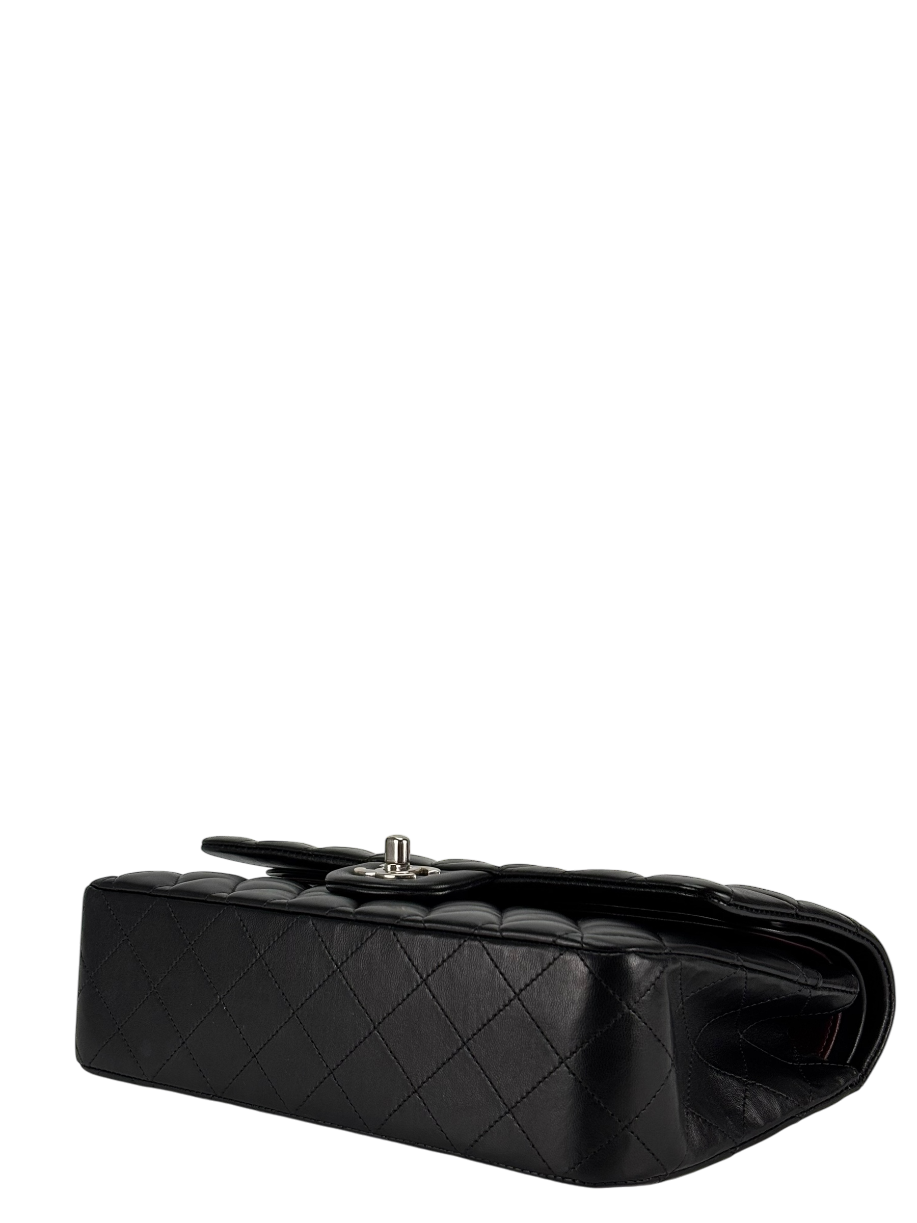 CHANEL - Medium Classic Double Flap Bag Black Lambskin Sliver Hardware (CF25)