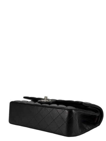 CHANEL - Medium Classic Double Flap Bag Black Lambskin Sliver Hardware (CF25)