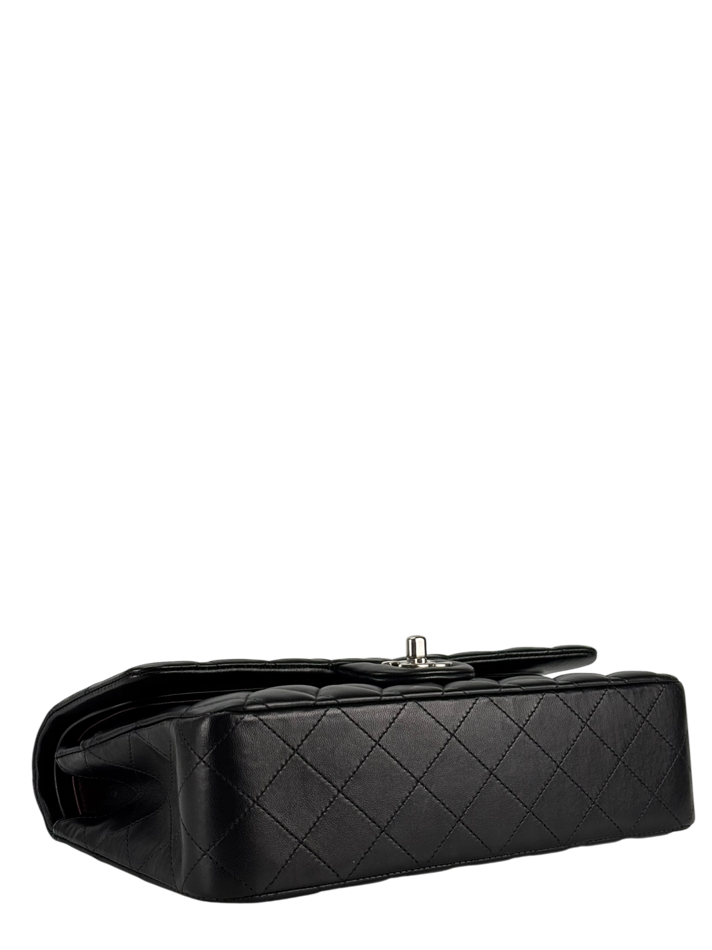 CHANEL - Medium Classic Double Flap Bag Black Lambskin Sliver Hardware (CF25)