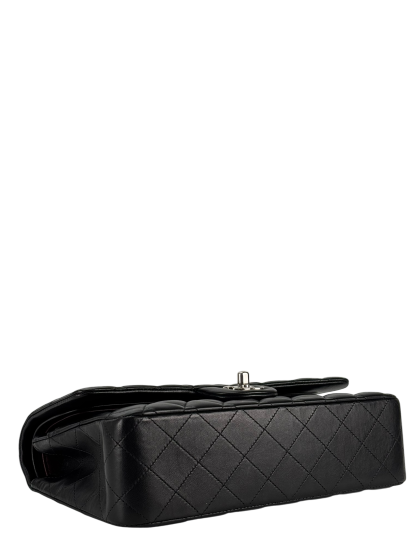 CHANEL - Medium Classic Double Flap Bag Black Lambskin Sliver Hardware (CF25)
